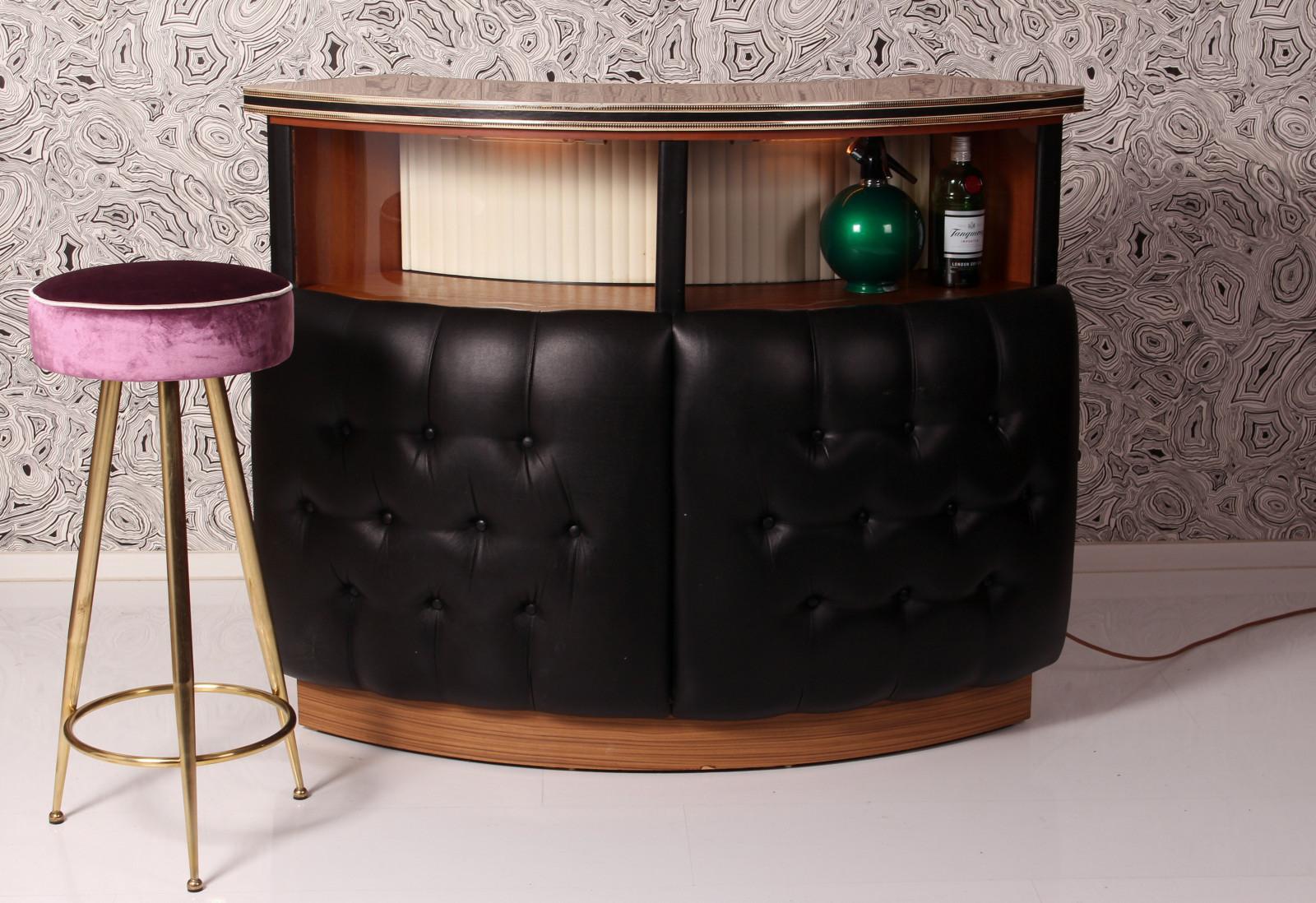 Mid-Century Modern BAR/COUNTER italien original  STOOL 1950s Solid Brass rosé Velvet upholstered en vente