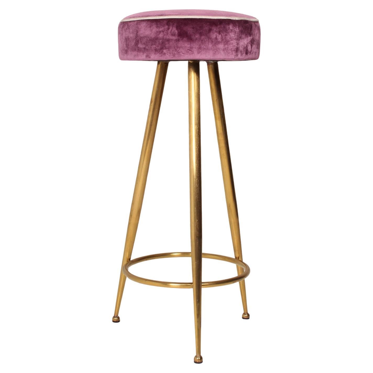 BAR/COUNTER italien original  STOOL 1950s Solid Brass rosé Velvet upholstered en vente