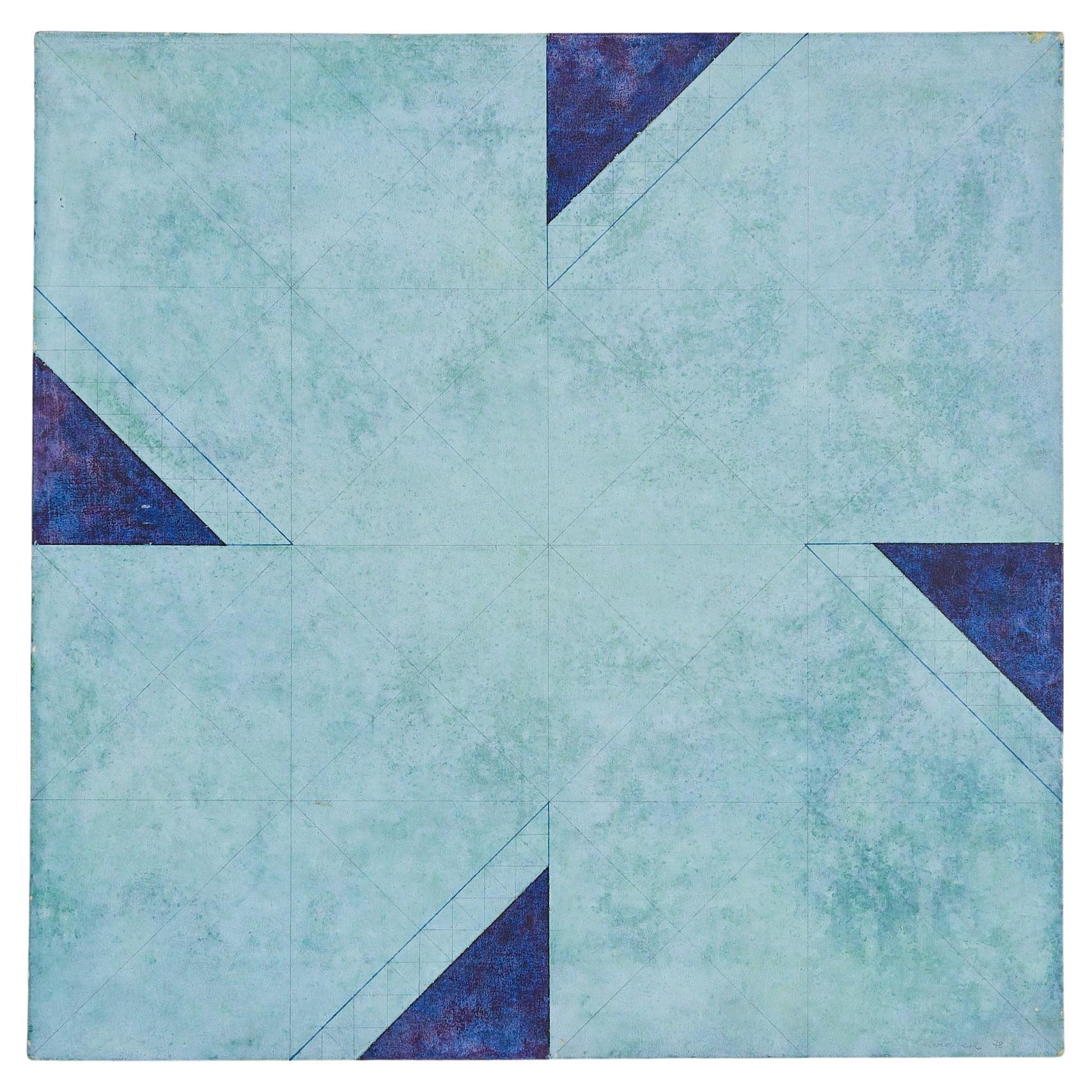 Peinture originale italienne sur toile bleu et indigo, signée 1978 en vente