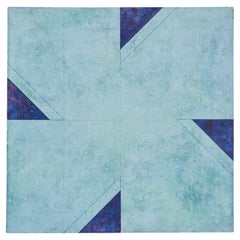 Peinture originale italienne sur toile bleu et indigo, signée 1978