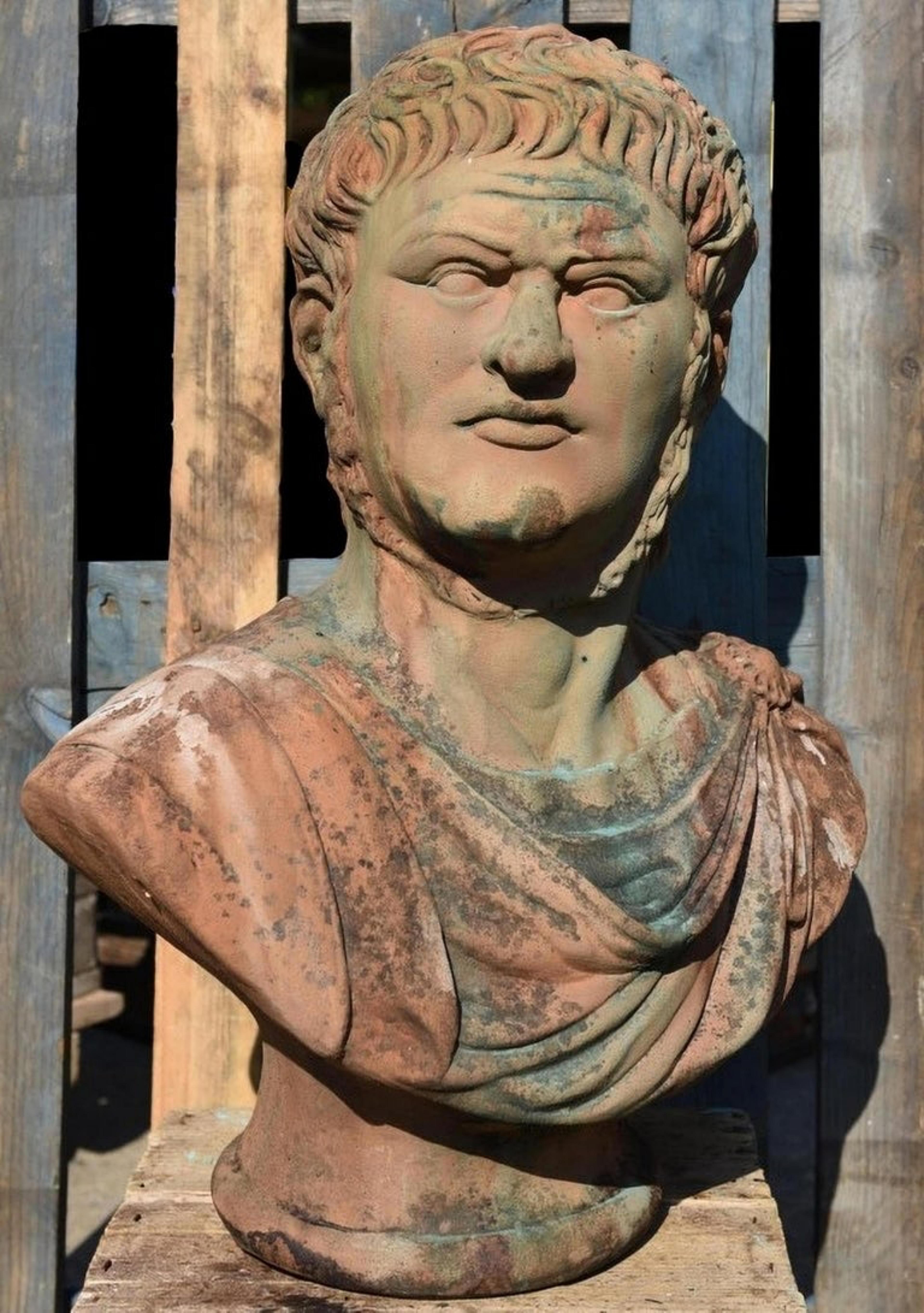 Baroque Original Italian Bust of Nerone in Terracotta, 19th Century For Sale