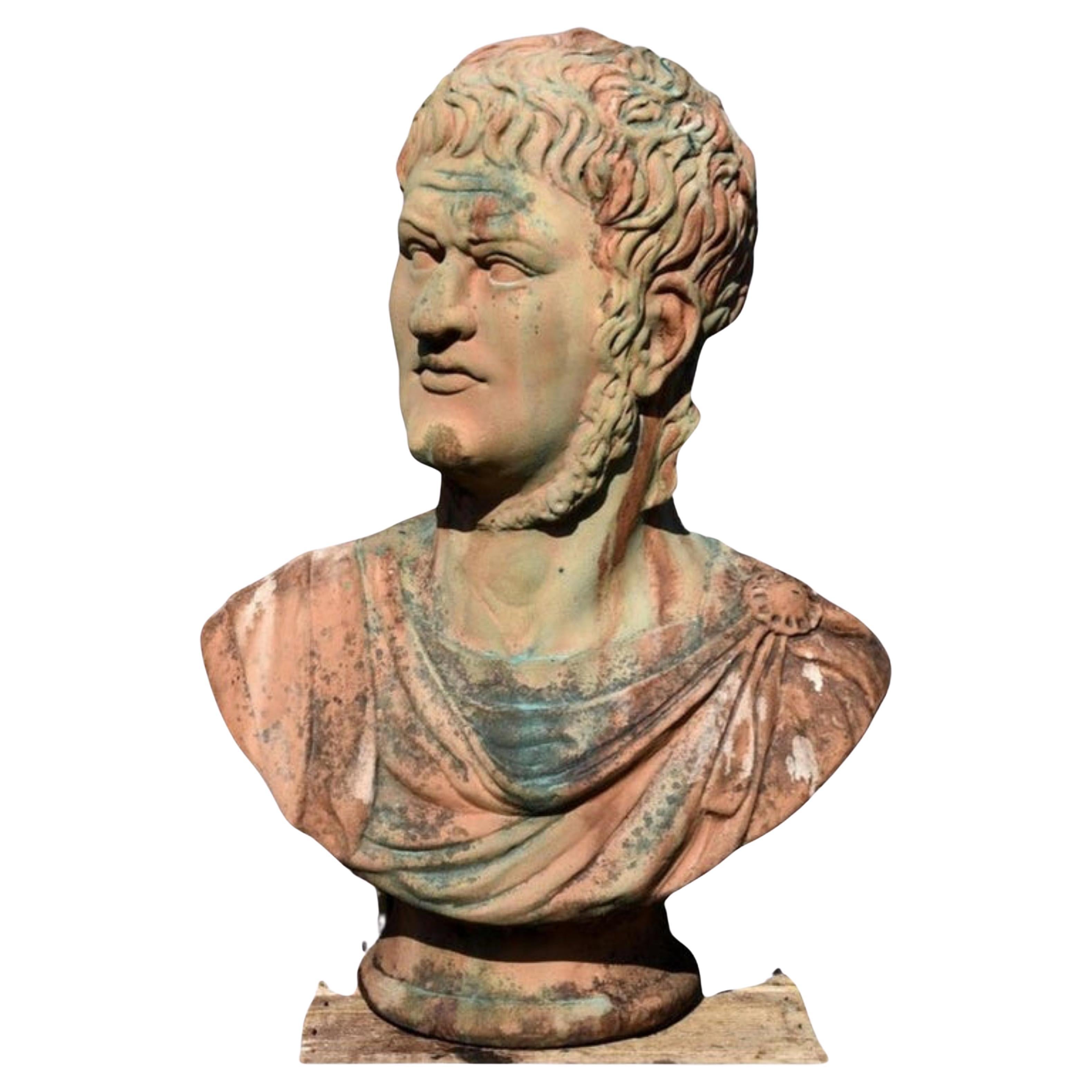 Original Italian Bust of Nerone in Terracotta, 19th Century For Sale