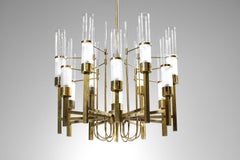 Original Italian Chandelier by Gaetano Sciolari 1960s in Brass and Glass Tubes