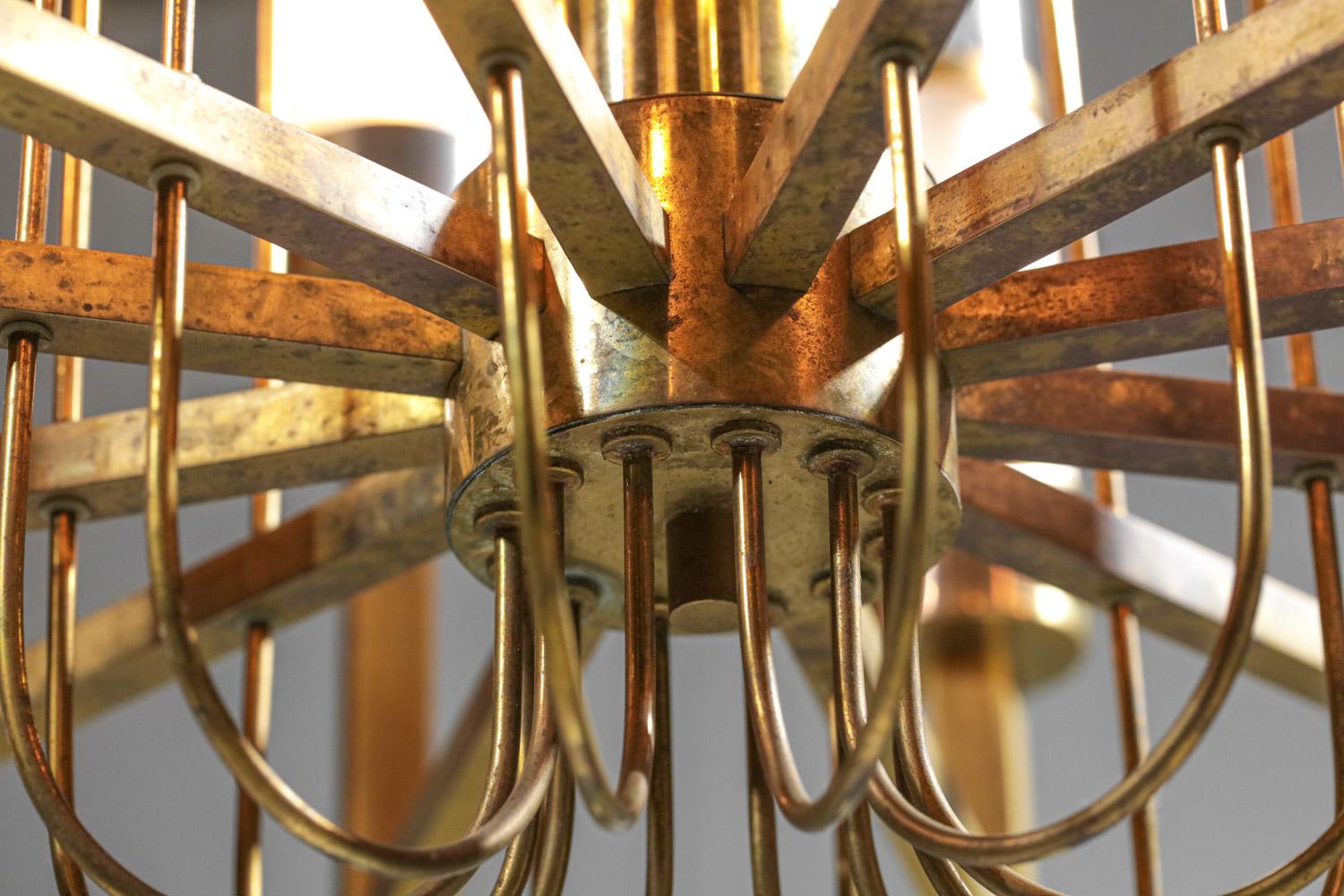 Original Italian Chandelier by Gaetano Sciolari 1960s in Brass and Glass Tubes For Sale 2