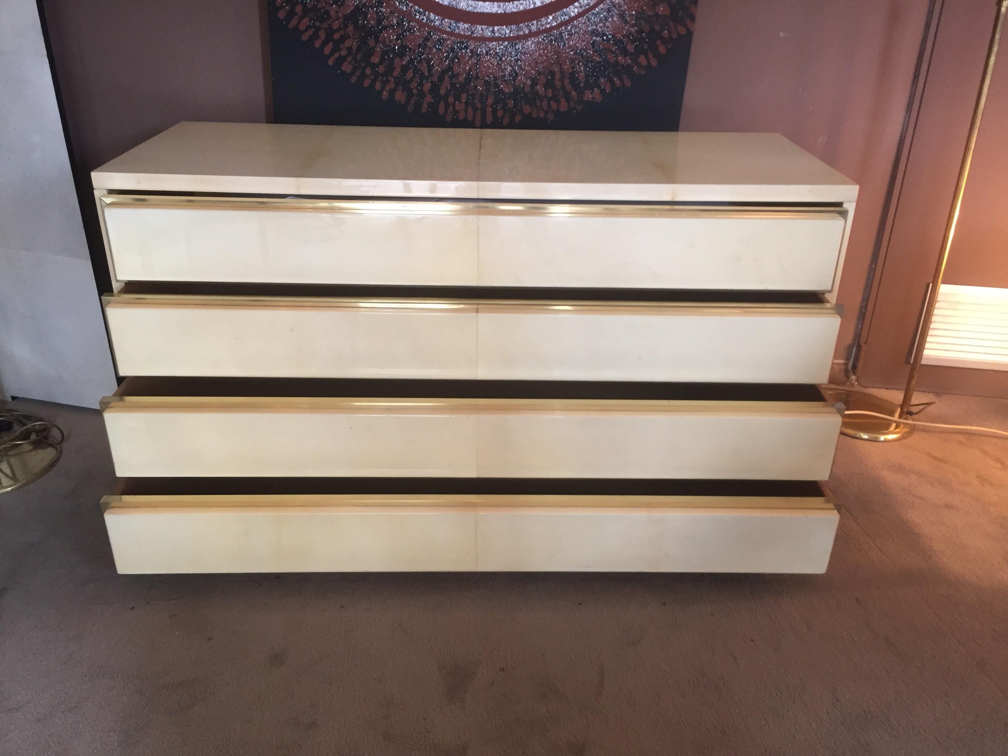 Modern Original Italian Chest of Drawers in Brass and Parchment Designed by Aldo Tura