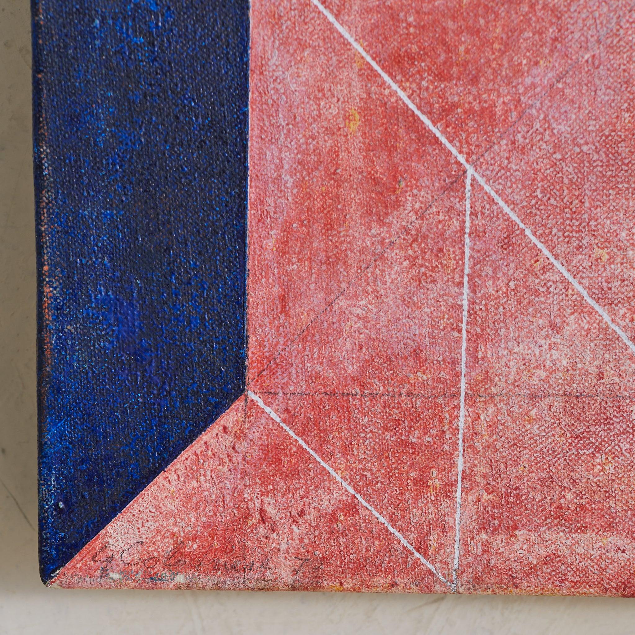 Original italienisches Korallen- und Indigo-Gemälde auf Leinwand, signiert 1978 (Moderne der Mitte des Jahrhunderts) im Angebot