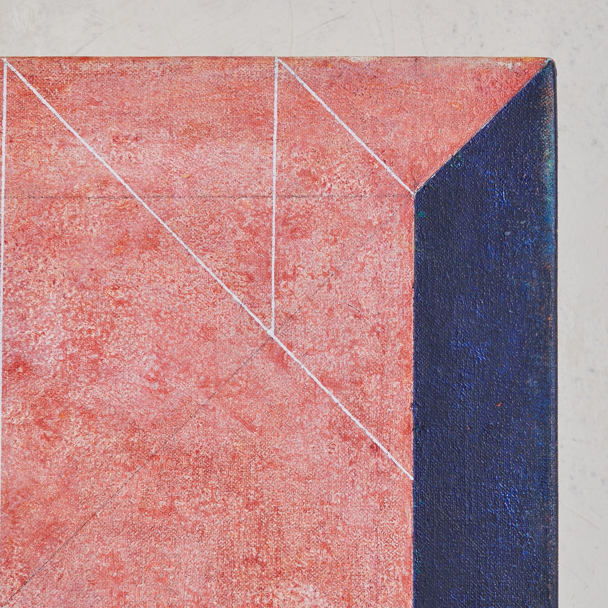 Original italienisches Korallen- und Indigo-Gemälde auf Leinwand, signiert 1978 (Italienisch) im Angebot