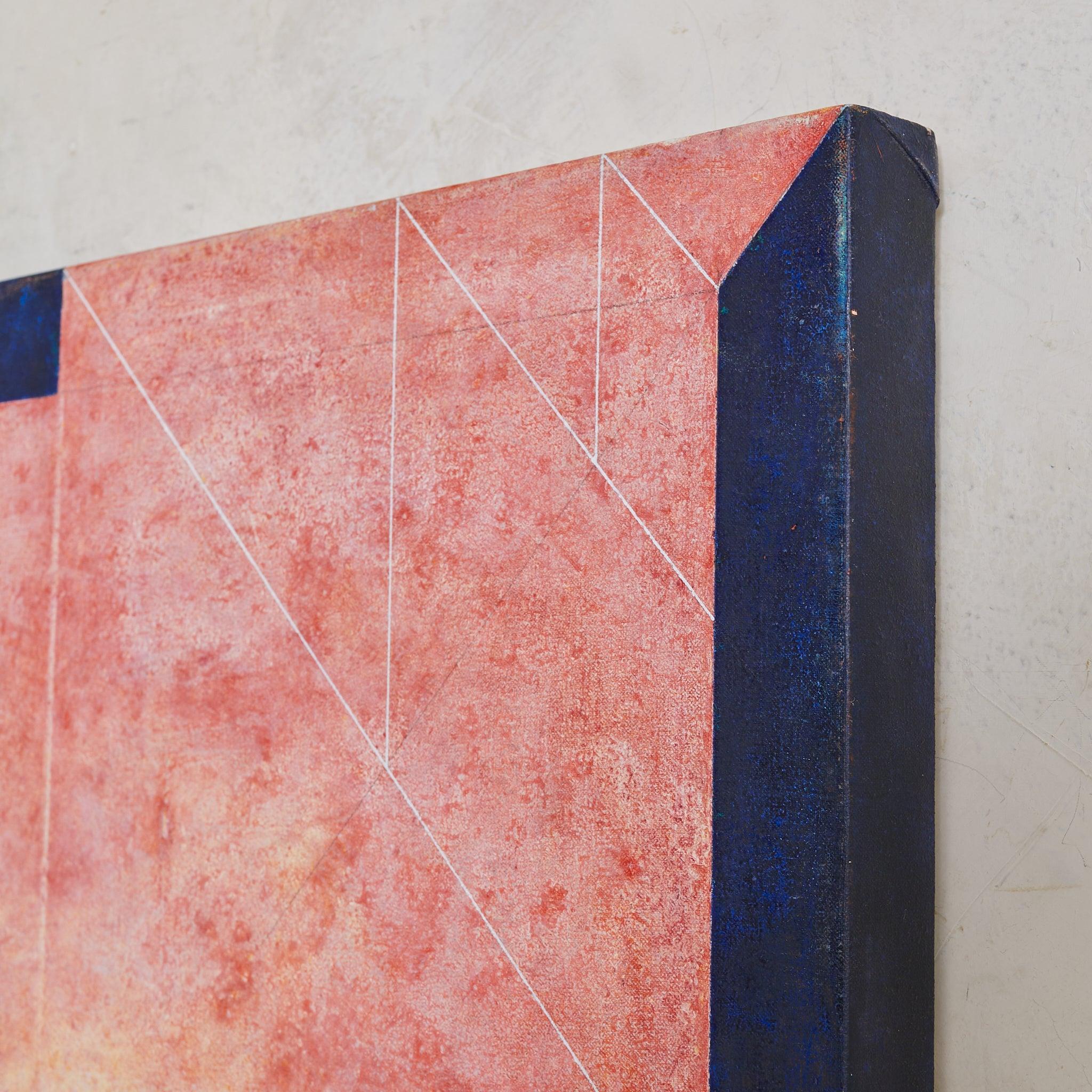 Original italienisches Korallen- und Indigo-Gemälde auf Leinwand, signiert 1978 im Zustand „Gut“ im Angebot in Chicago, IL