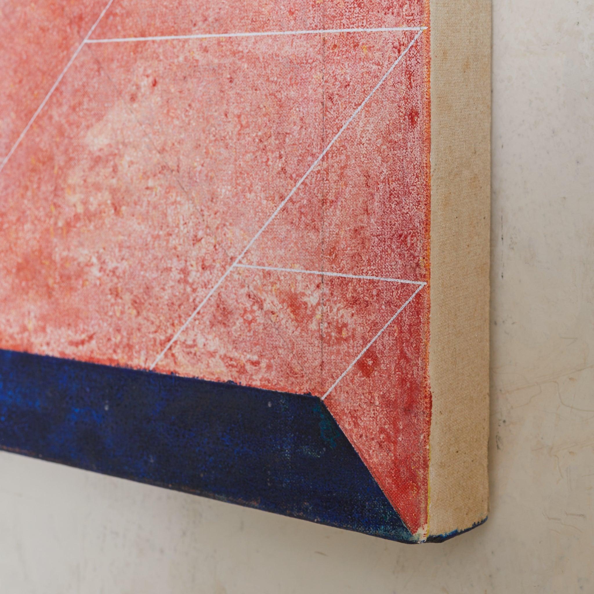 Original italienisches Korallen- und Indigo-Gemälde auf Leinwand, signiert 1978 (Ende des 20. Jahrhunderts) im Angebot