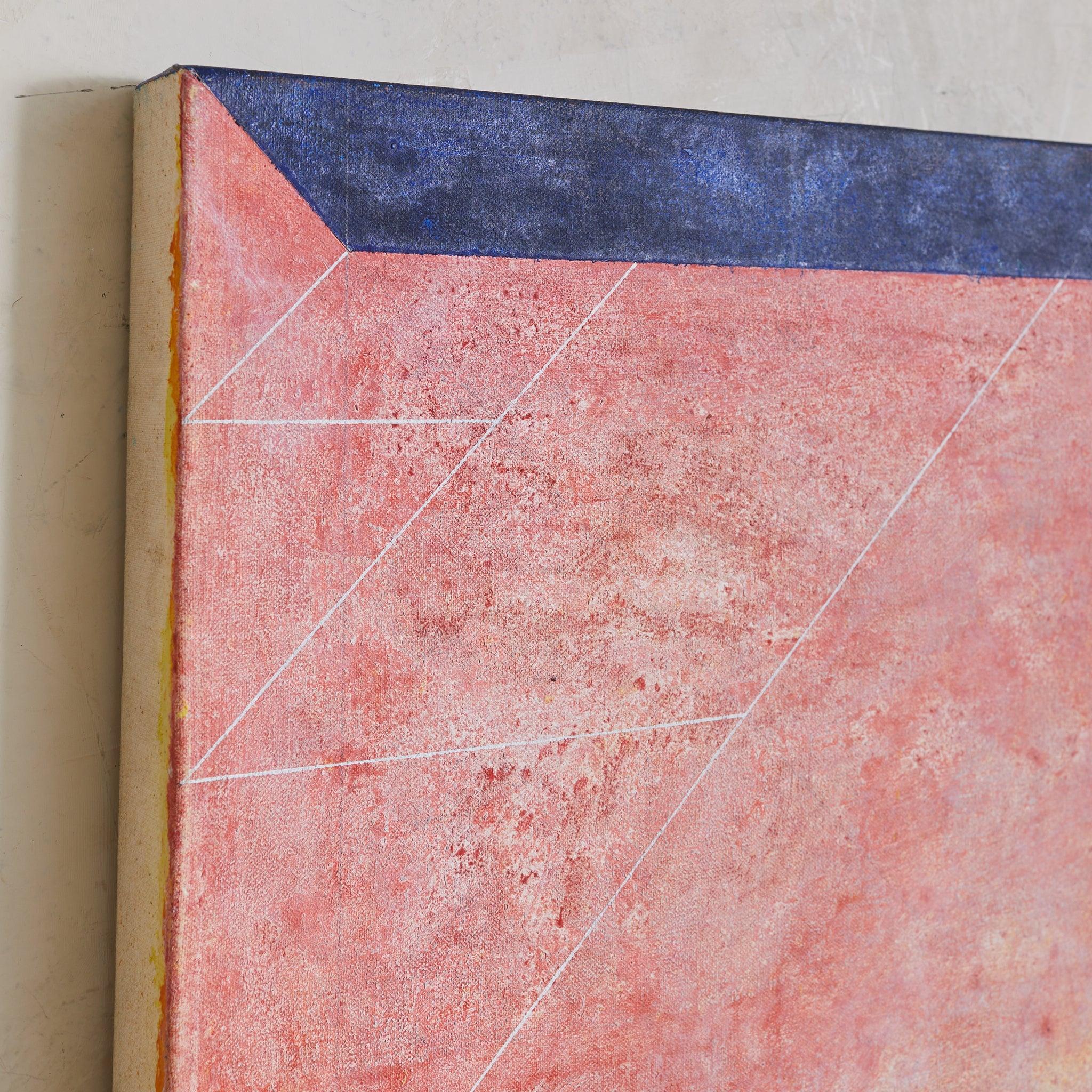 Original italienisches Korallen- und Indigo-Gemälde auf Leinwand, signiert 1978 im Angebot 1