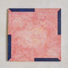 Peinture italienne originale sur toile Corail + Indigo, signée 1978