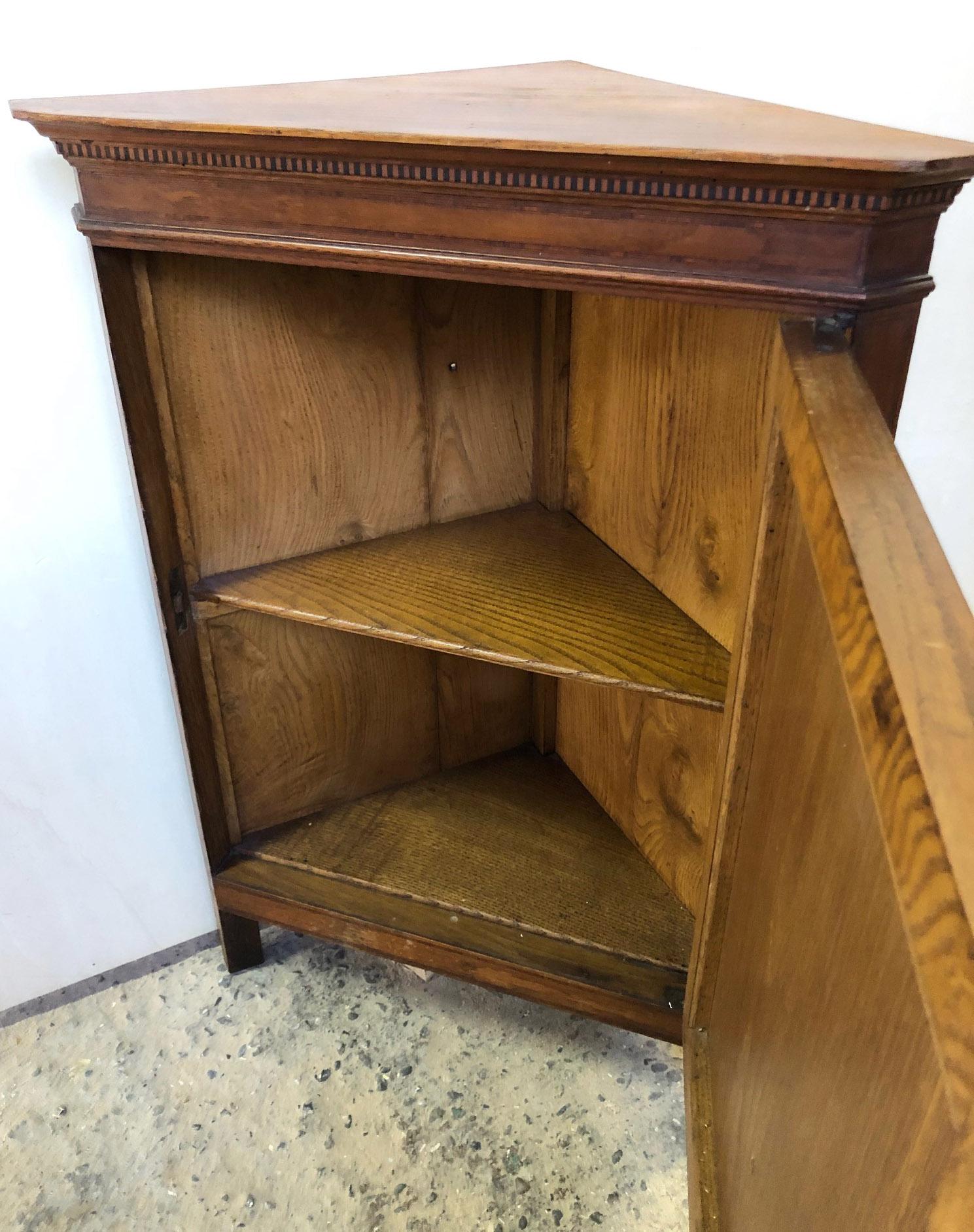 Mid-20th Century Original Italian Corner Cupboard from 1930 in Oak with Honey-Colored Inlays