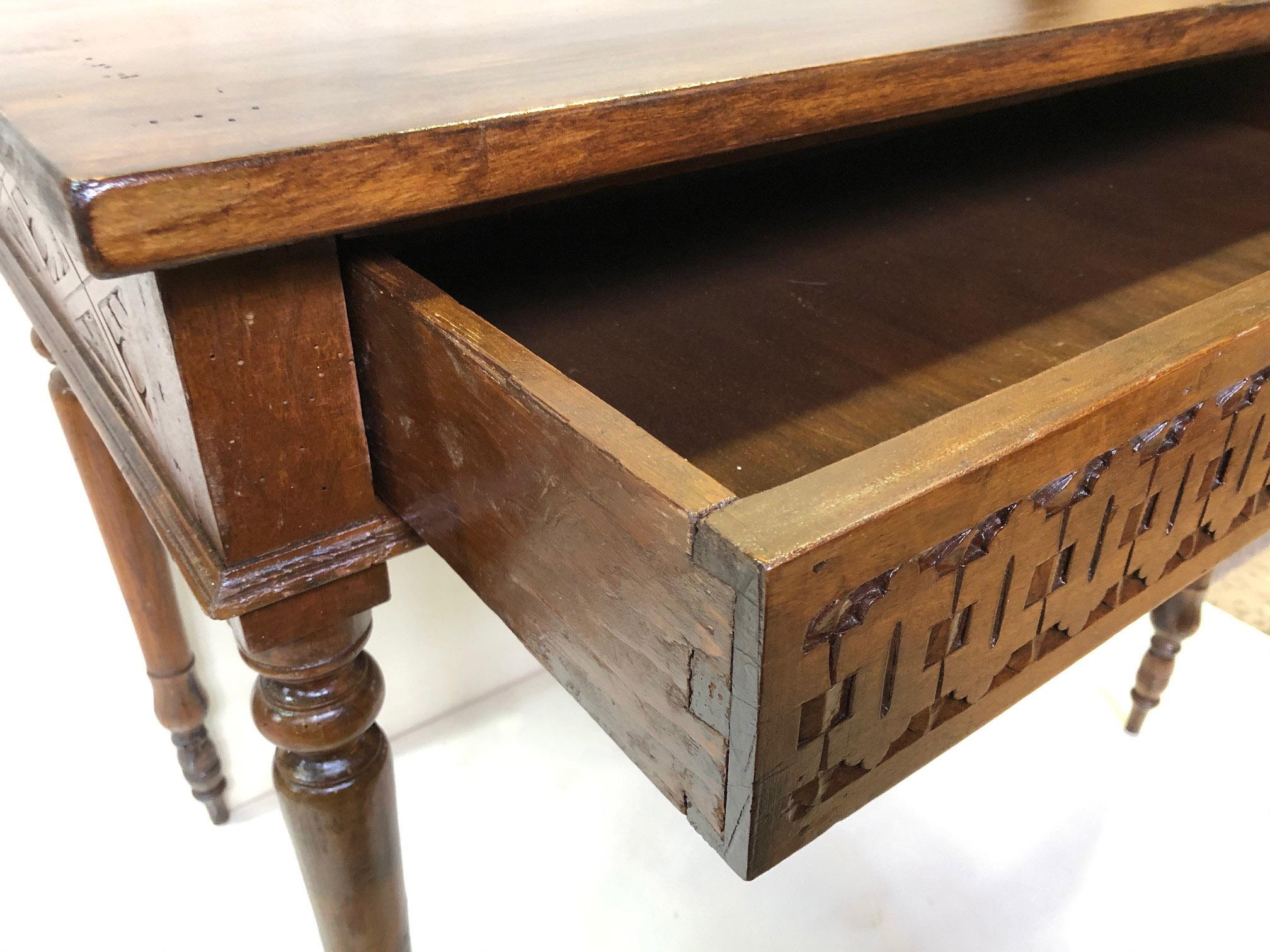 Original Italian Desk Table in Walnut with Perimeter Carvings from 1880 2