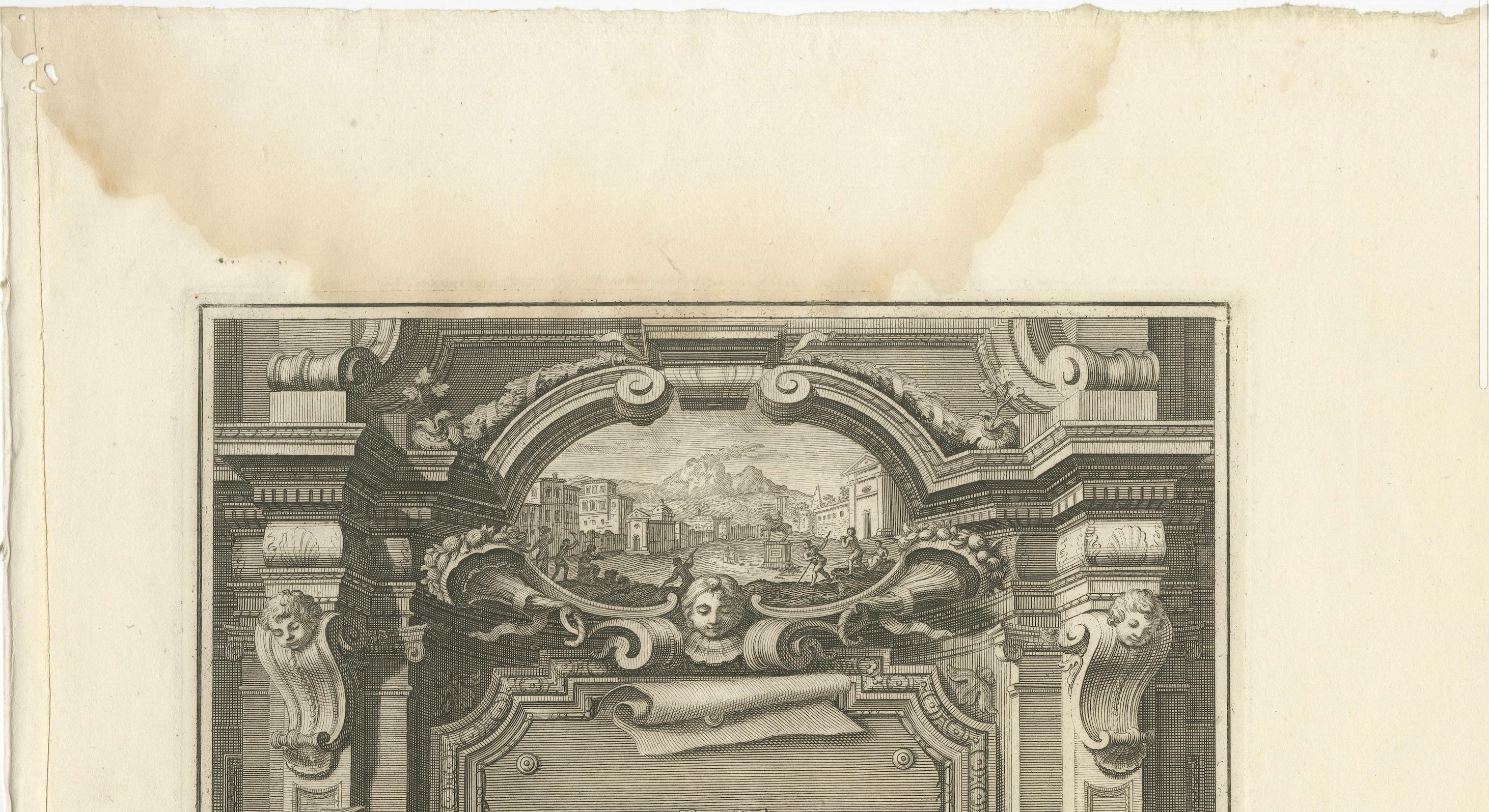 Engraved Original Italian Frontispiece with Classic Elegance Engravings, 1757  For Sale
