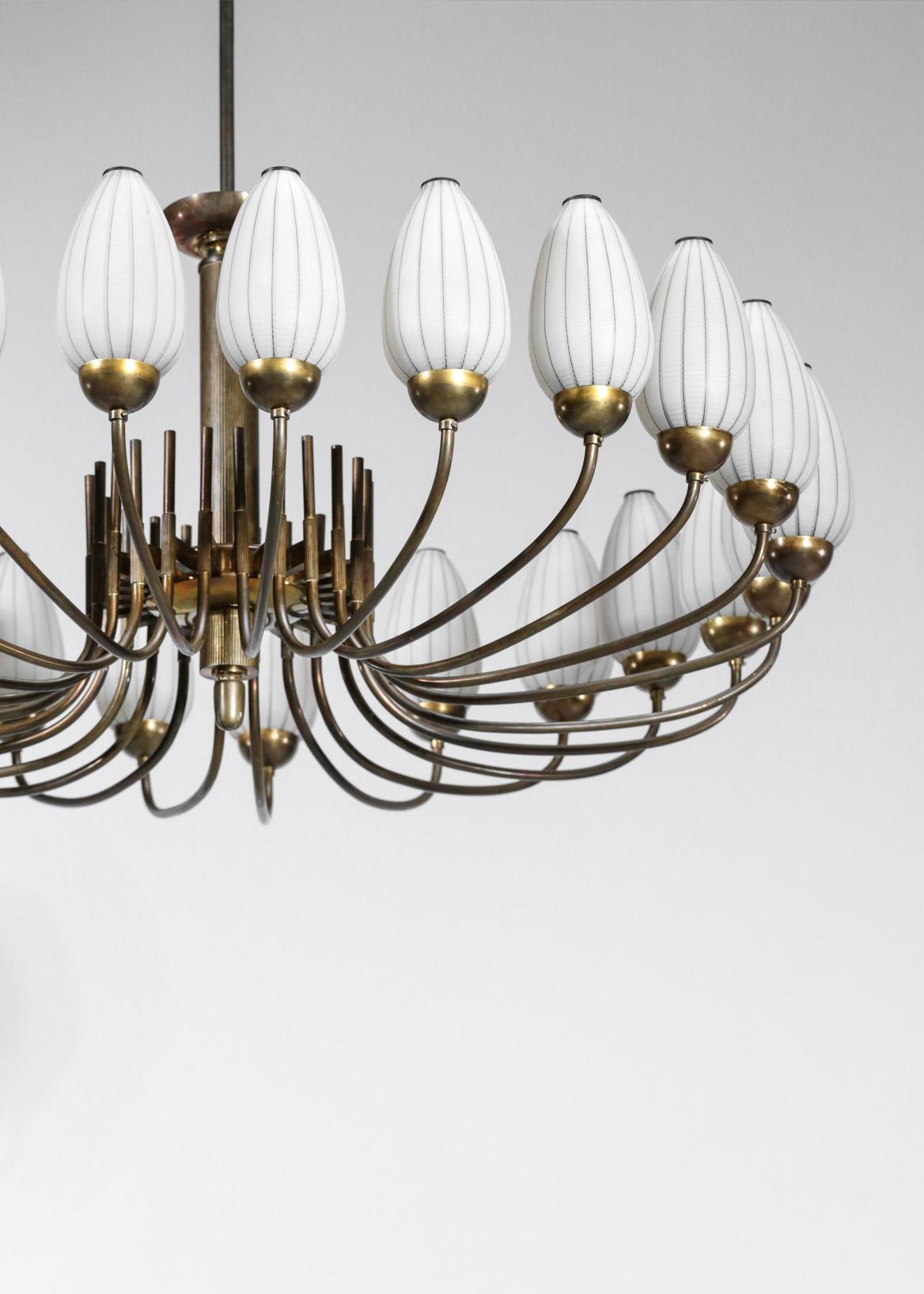 Brass Original Italian Large Chandelier 24-Light, 1950s Style Gio Ponti Lelli Angelo
