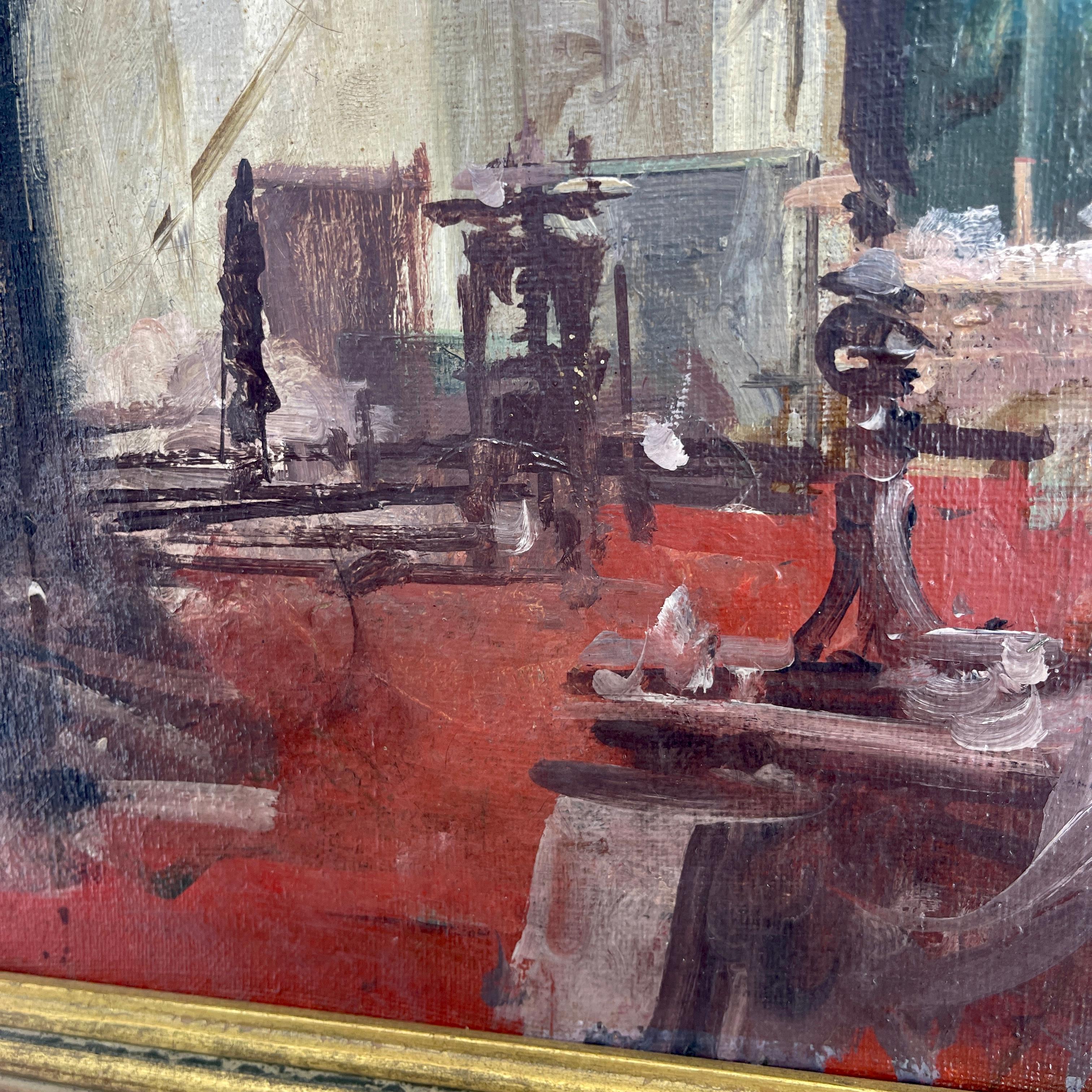 Original Italian Oil Painting of an Artists Studio, Rome 1960 For Sale 3
