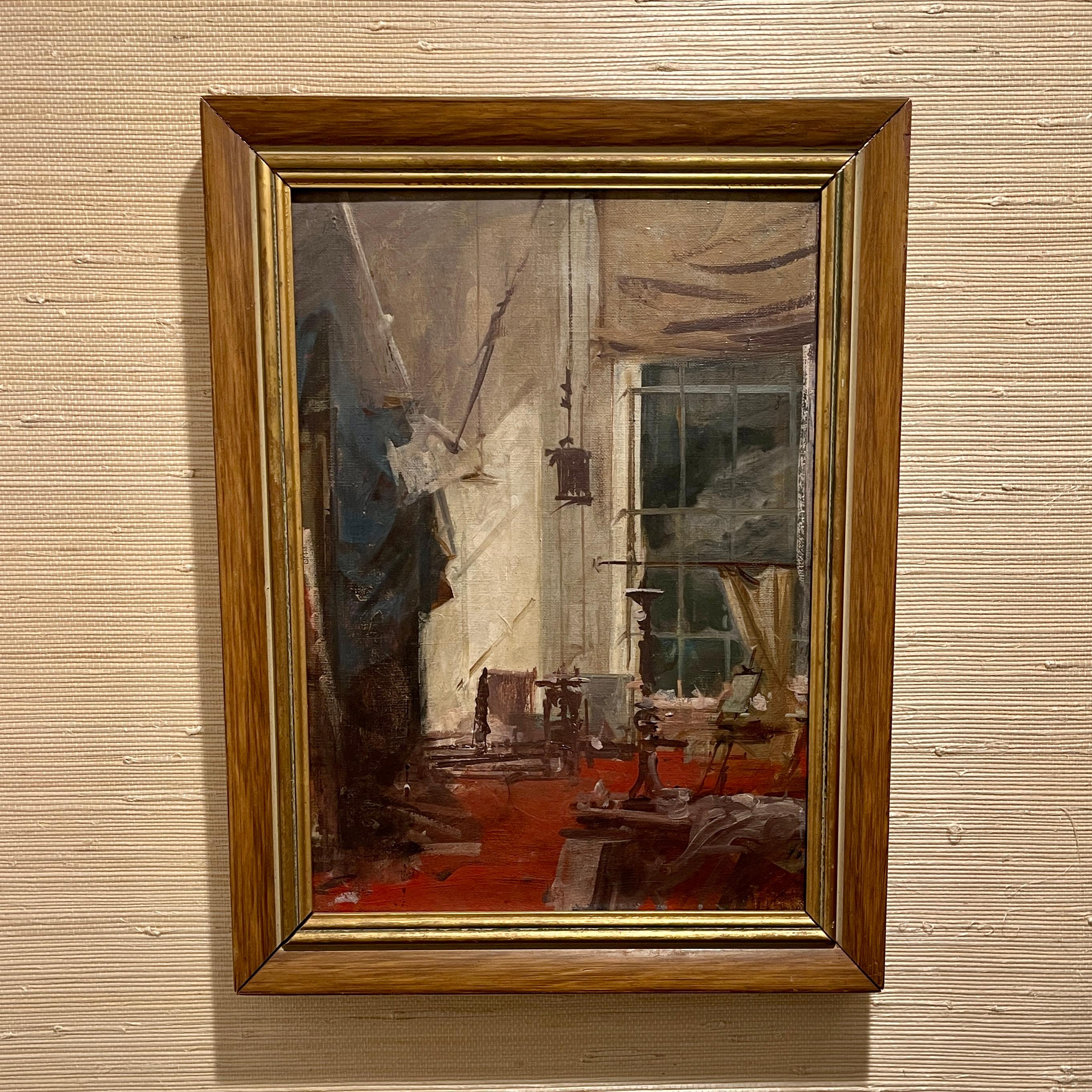 20th Century Original Italian Oil Painting of an Artists Studio, Rome 1960 For Sale