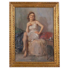 Original Italian Oil Painting Portrait Of A Woman – Attilio Toro (1892–1982)