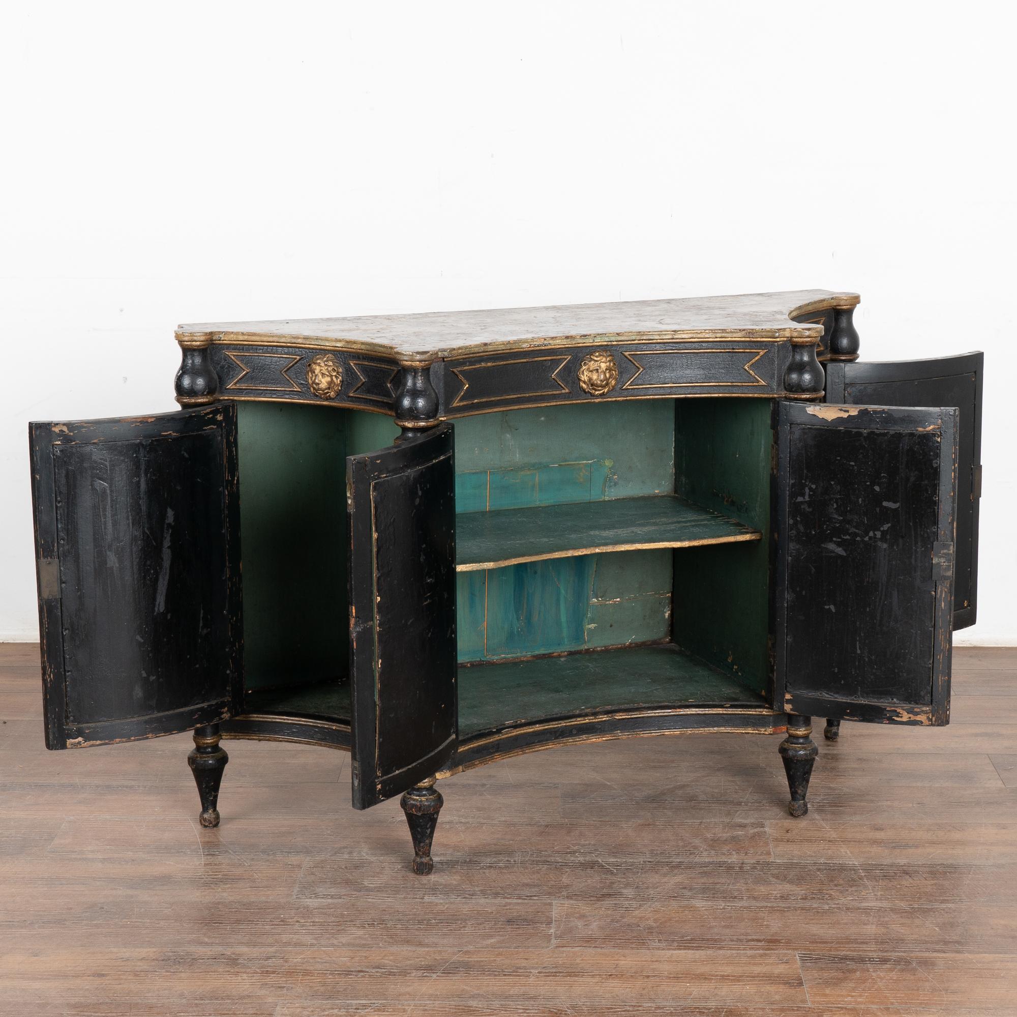 Empire Original Italian Painted Sideboard with Four Concave Doors, circa 1820-40