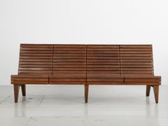 Original Italian railway station bench made of chestnut and beech wood, 1940s