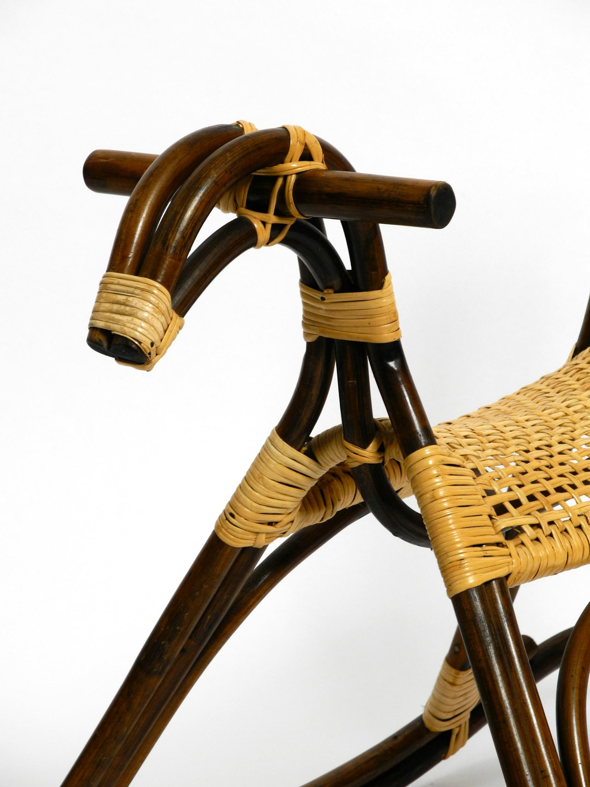 Original Italian Rocking Horse Made of Bamboo and Rattan For Sale 8