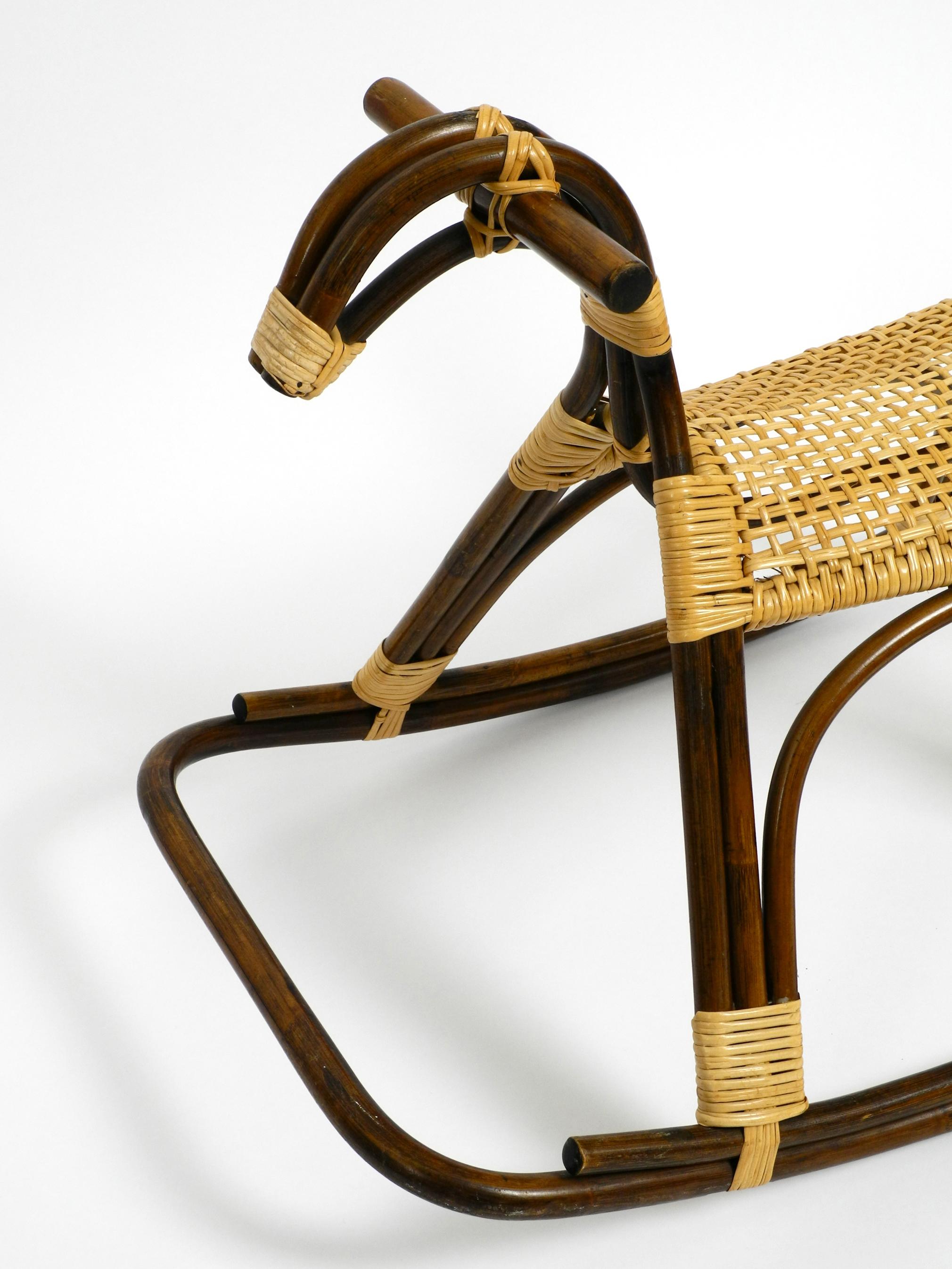 Original Italian Rocking Horse Made of Bamboo and Rattan For Sale 9