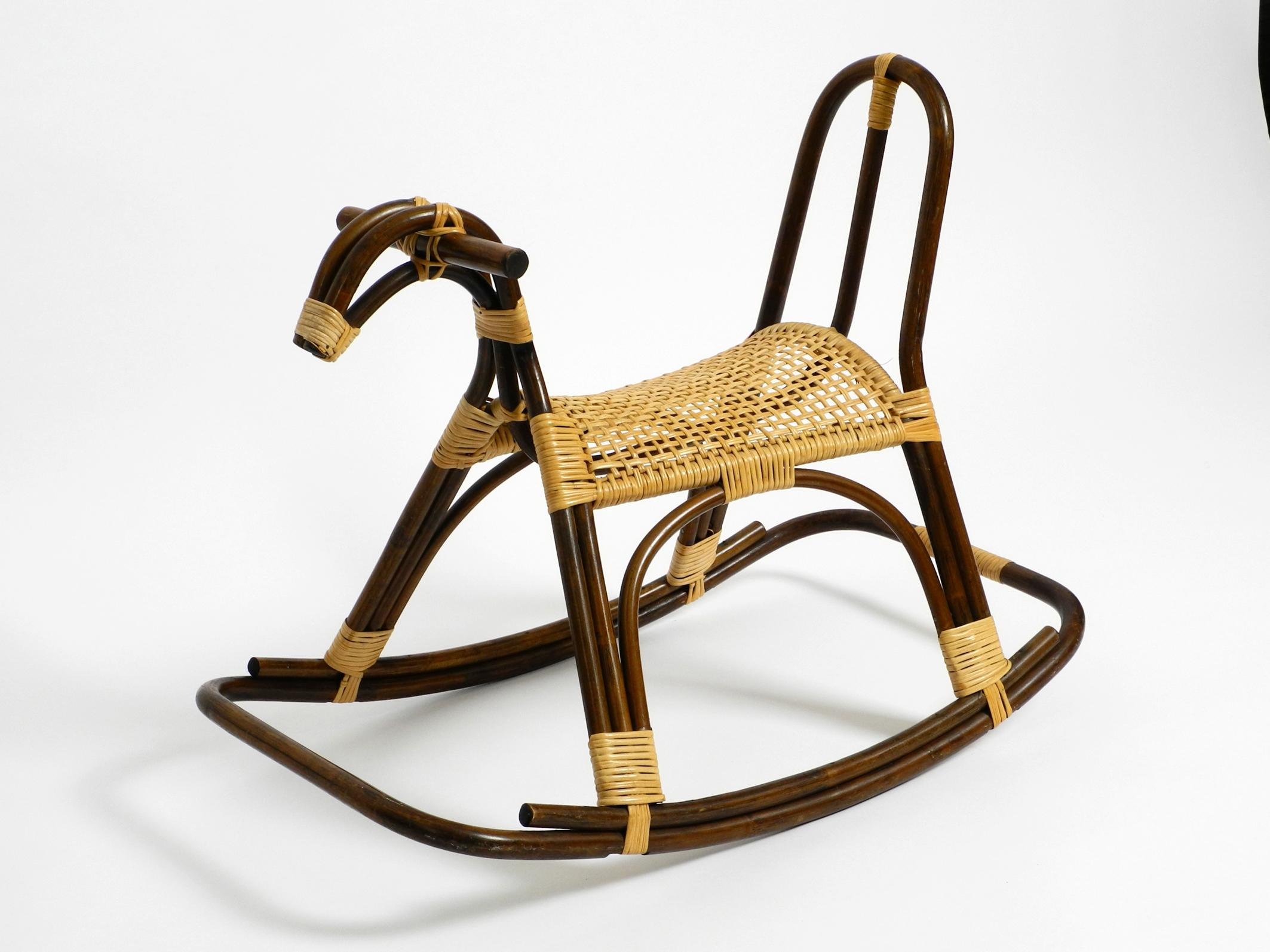 Original Italian Rocking Horse Made of Bamboo and Rattan For Sale 11
