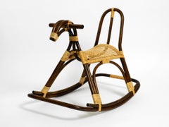 Original Italian Rocking Horse Made of Bamboo and Rattan
