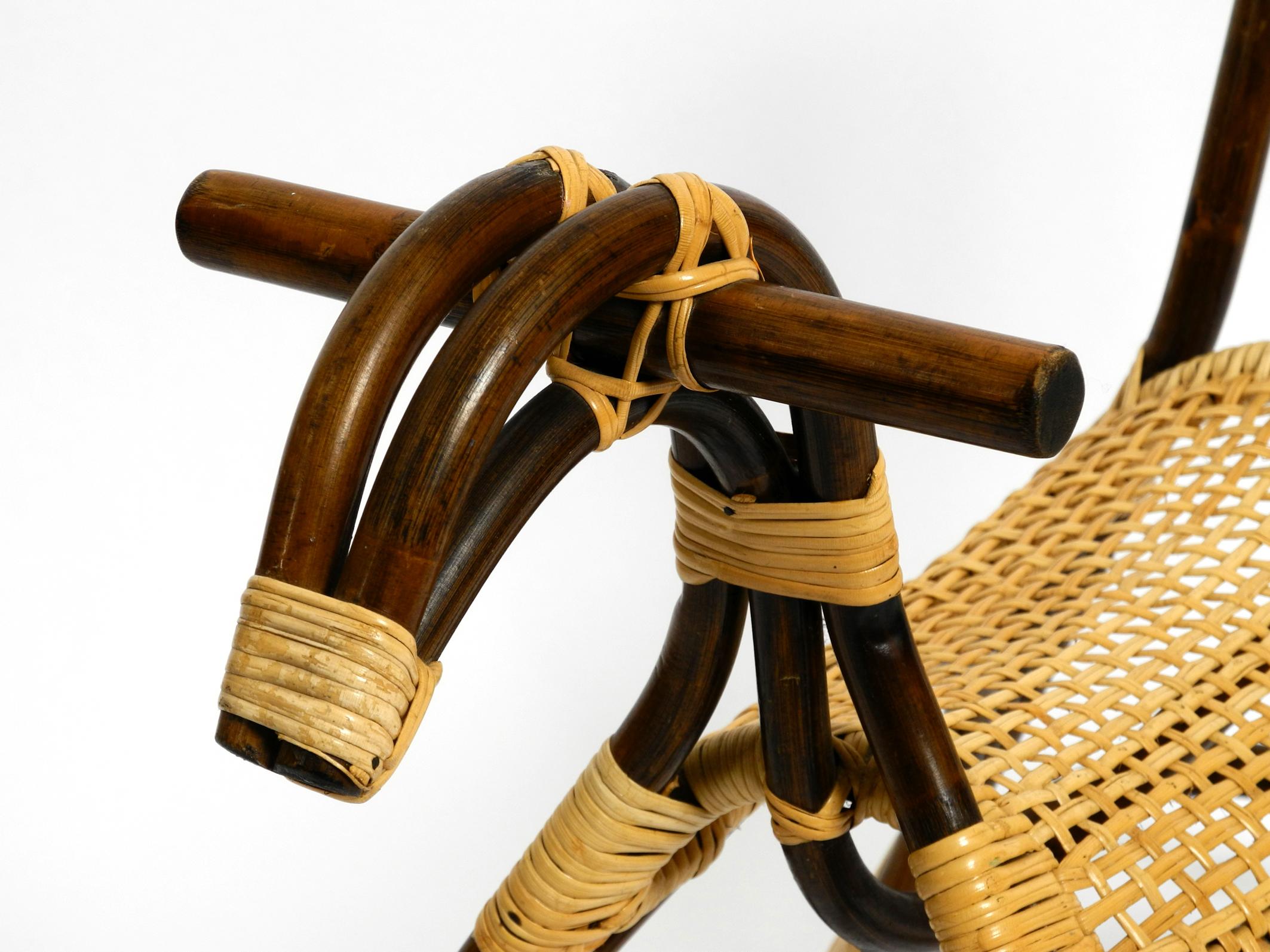 Mid-Century Modern Original Italian Rocking Horse Made of Bamboo and Rattan For Sale