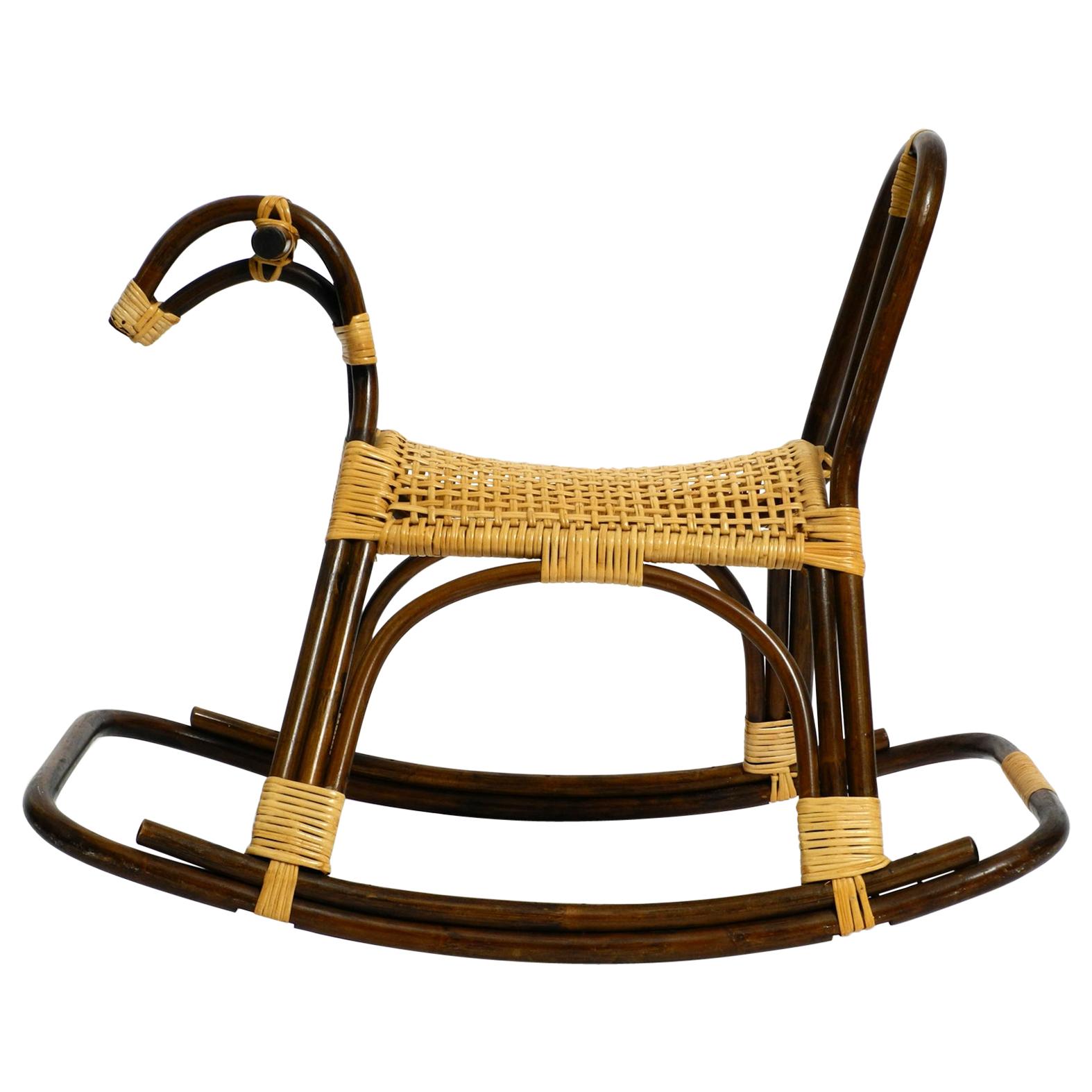 Original Italian Rocking Horse Made of Bamboo and Rattan For Sale