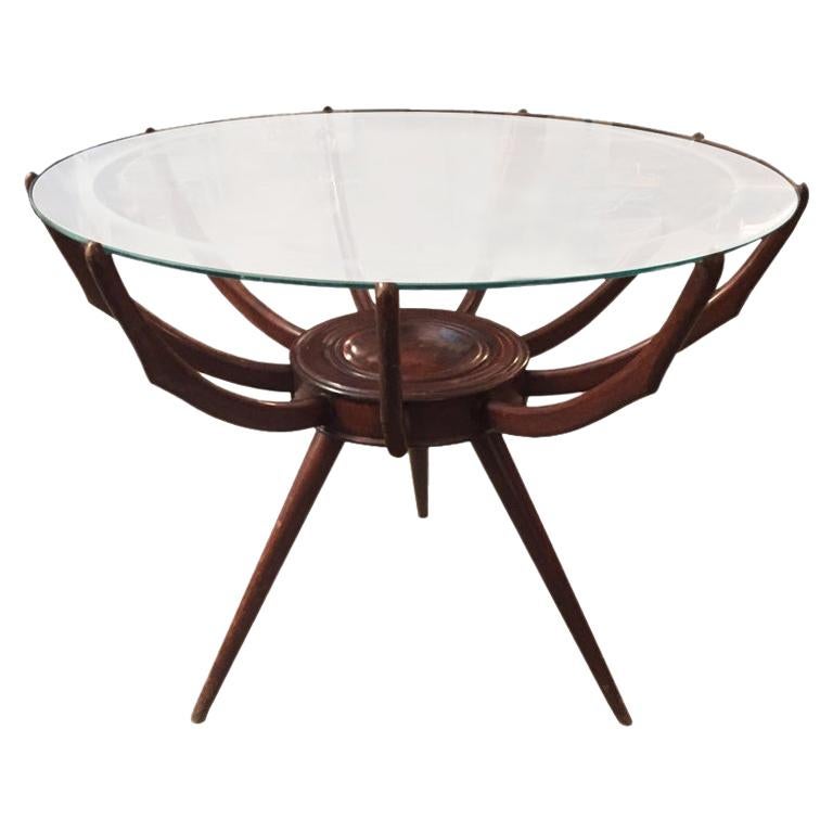 Original Italian Spyder Table in Walnut Designed by Carlo de Carli, 1950s