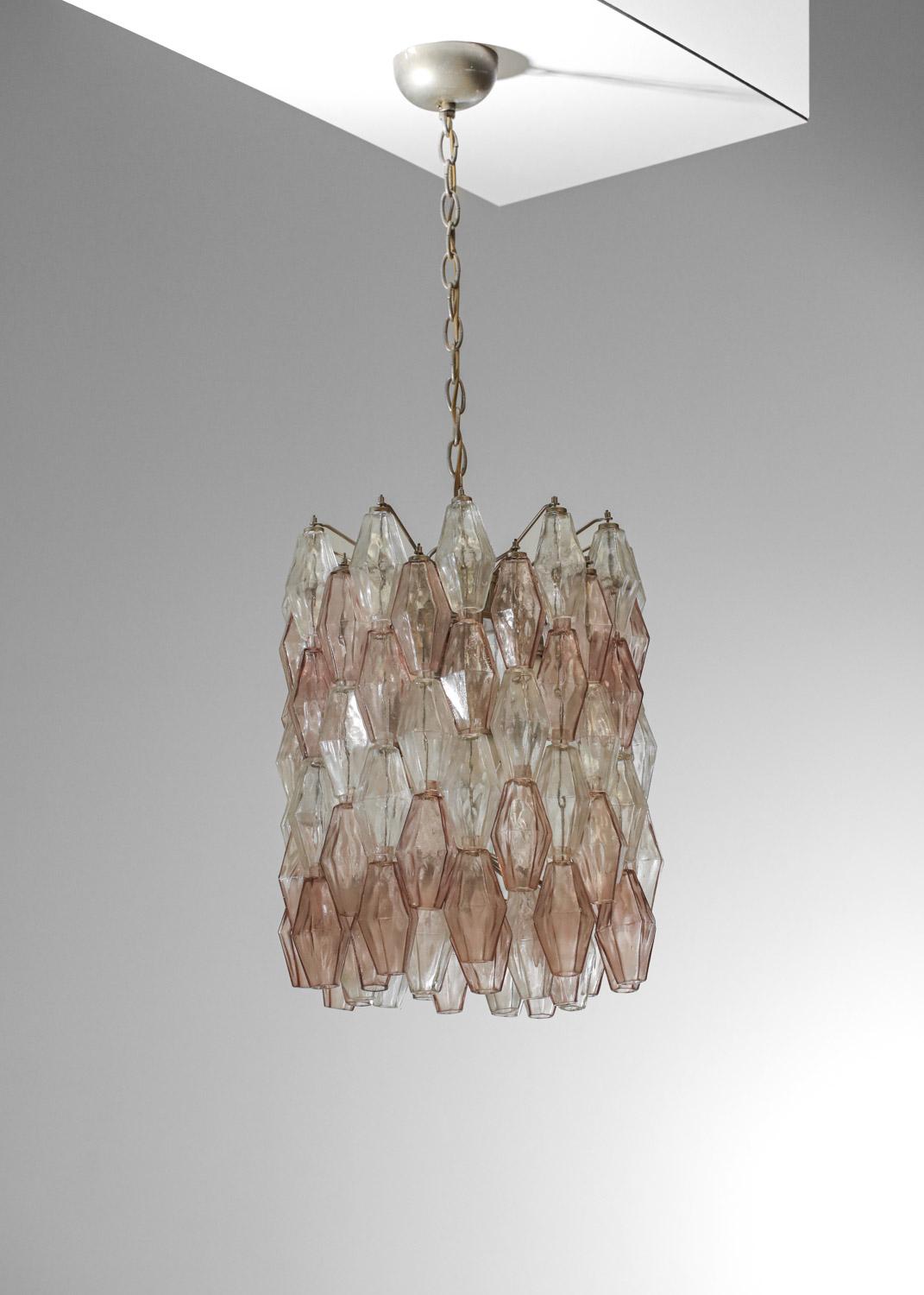 Original Italian venini polyhedral glass chandelier by Carlo Scarpa 50's For Sale 4