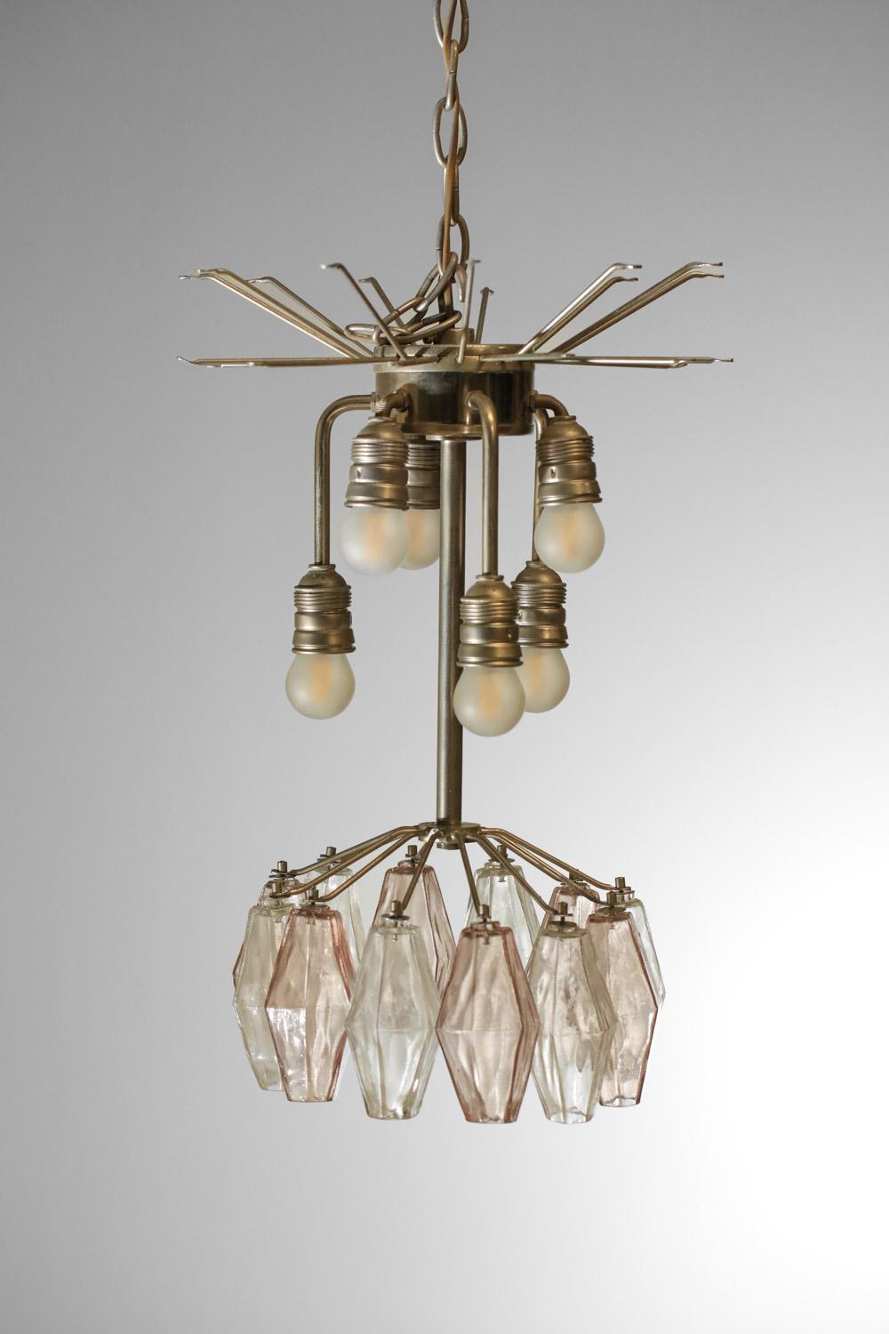 Original Italian venini polyhedral glass chandelier by Carlo Scarpa 50's For Sale 11