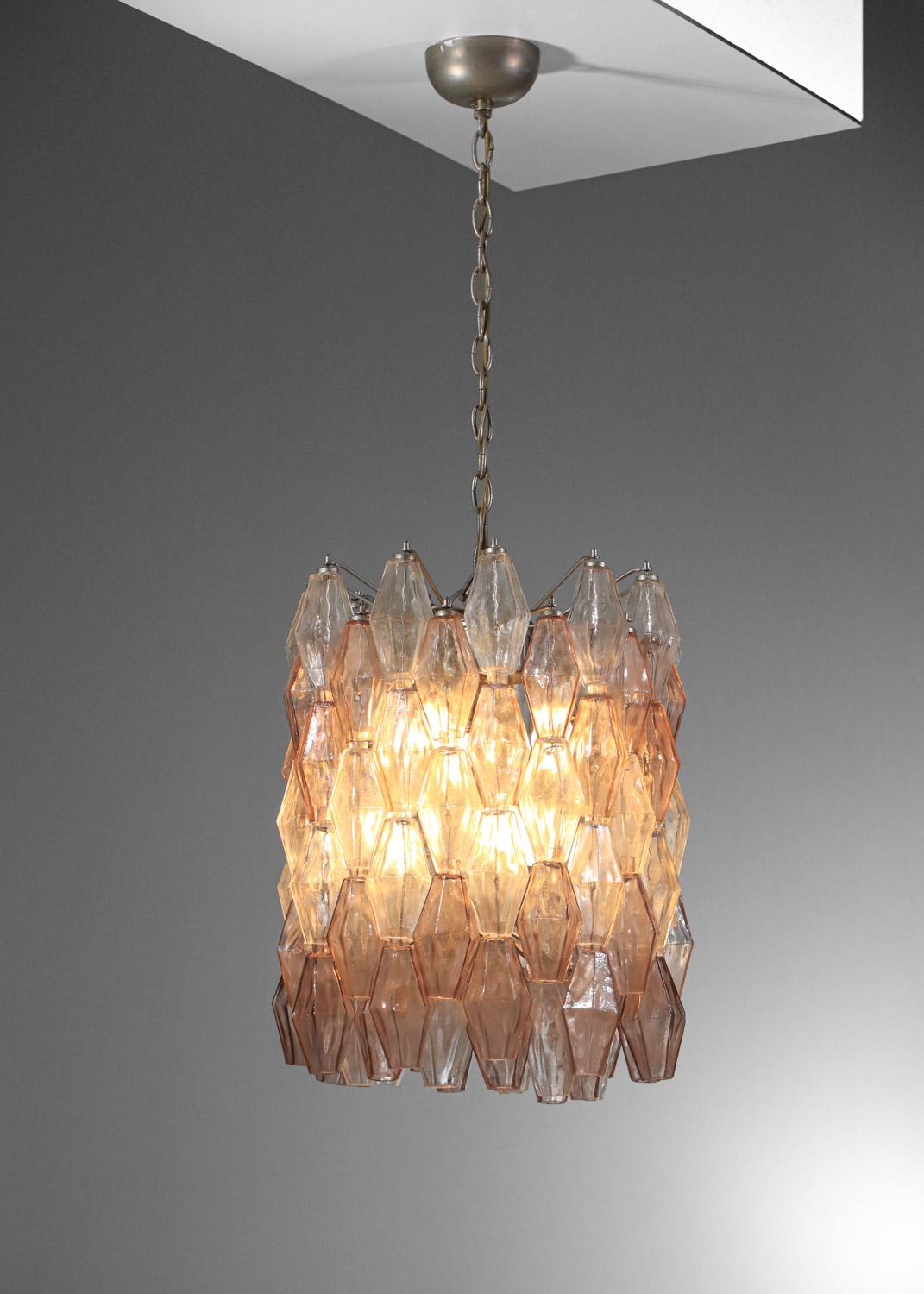 Superb 50's chandelier by Italian manufacturer Venini and designer Carlo Scarpa. Metal structure stamped 