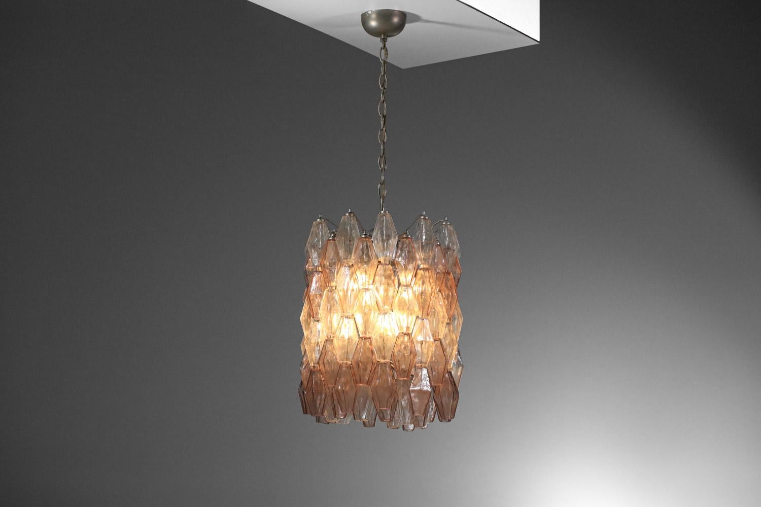 Mid-Century Modern Original Italian venini polyhedral glass chandelier by Carlo Scarpa 50's For Sale