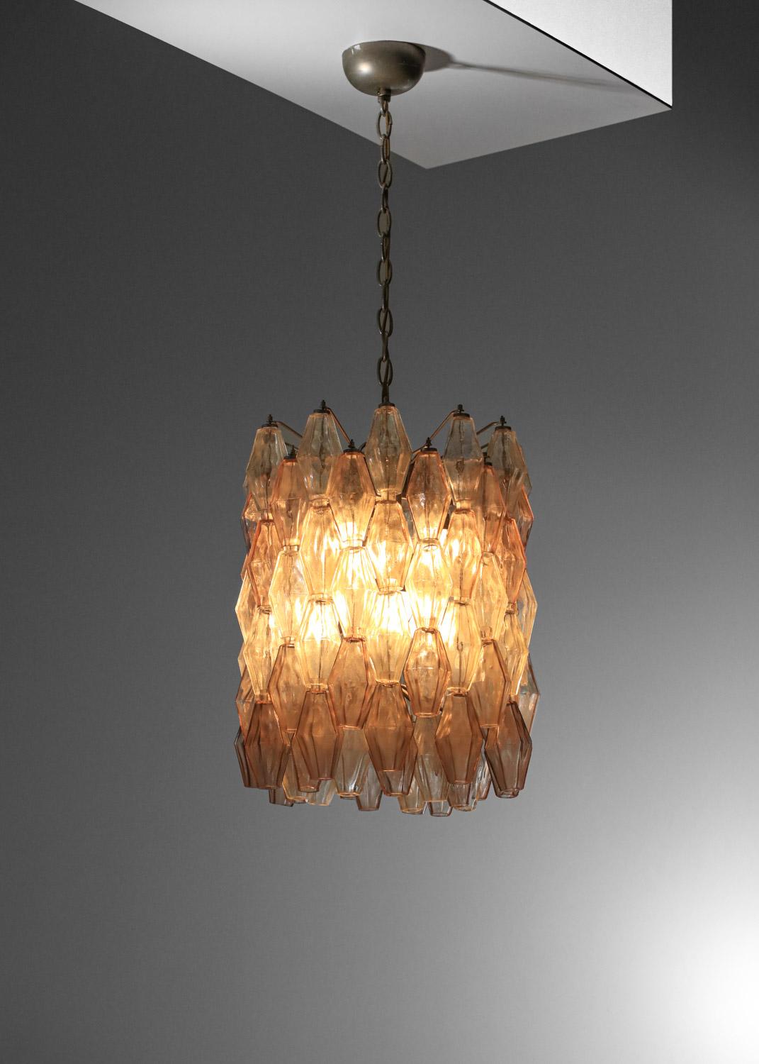 Original Italian venini polyhedral glass chandelier by Carlo Scarpa 50's In Good Condition For Sale In Ternay, Auvergne-Rhône-Alpes