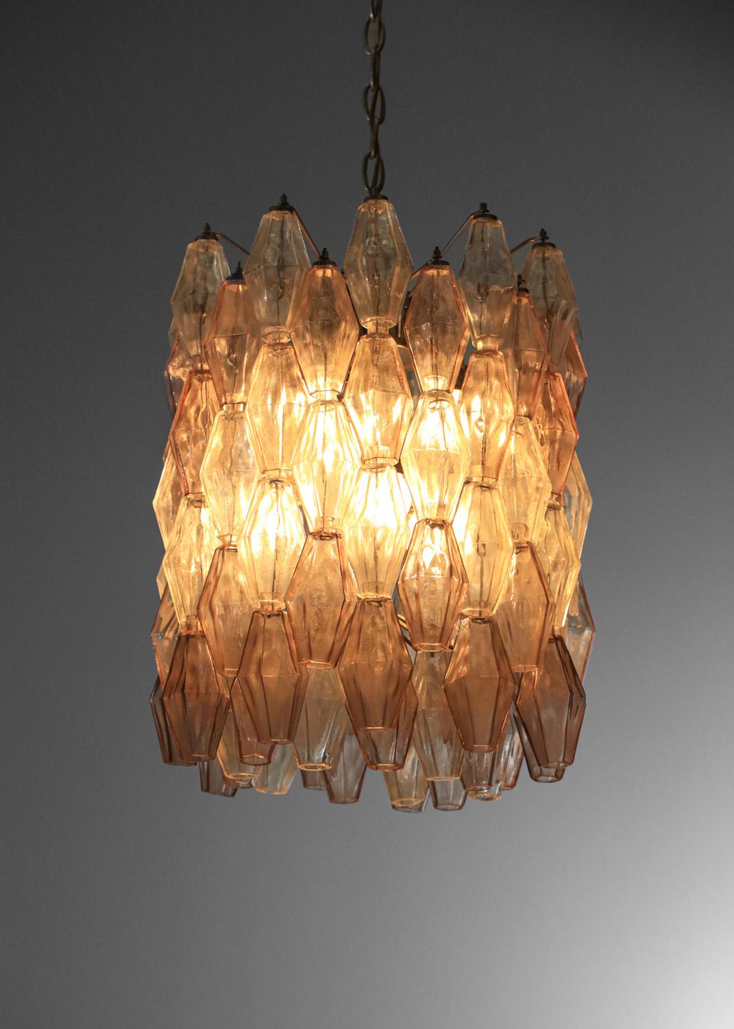 Mid-20th Century Original Italian venini polyhedral glass chandelier by Carlo Scarpa 50's For Sale