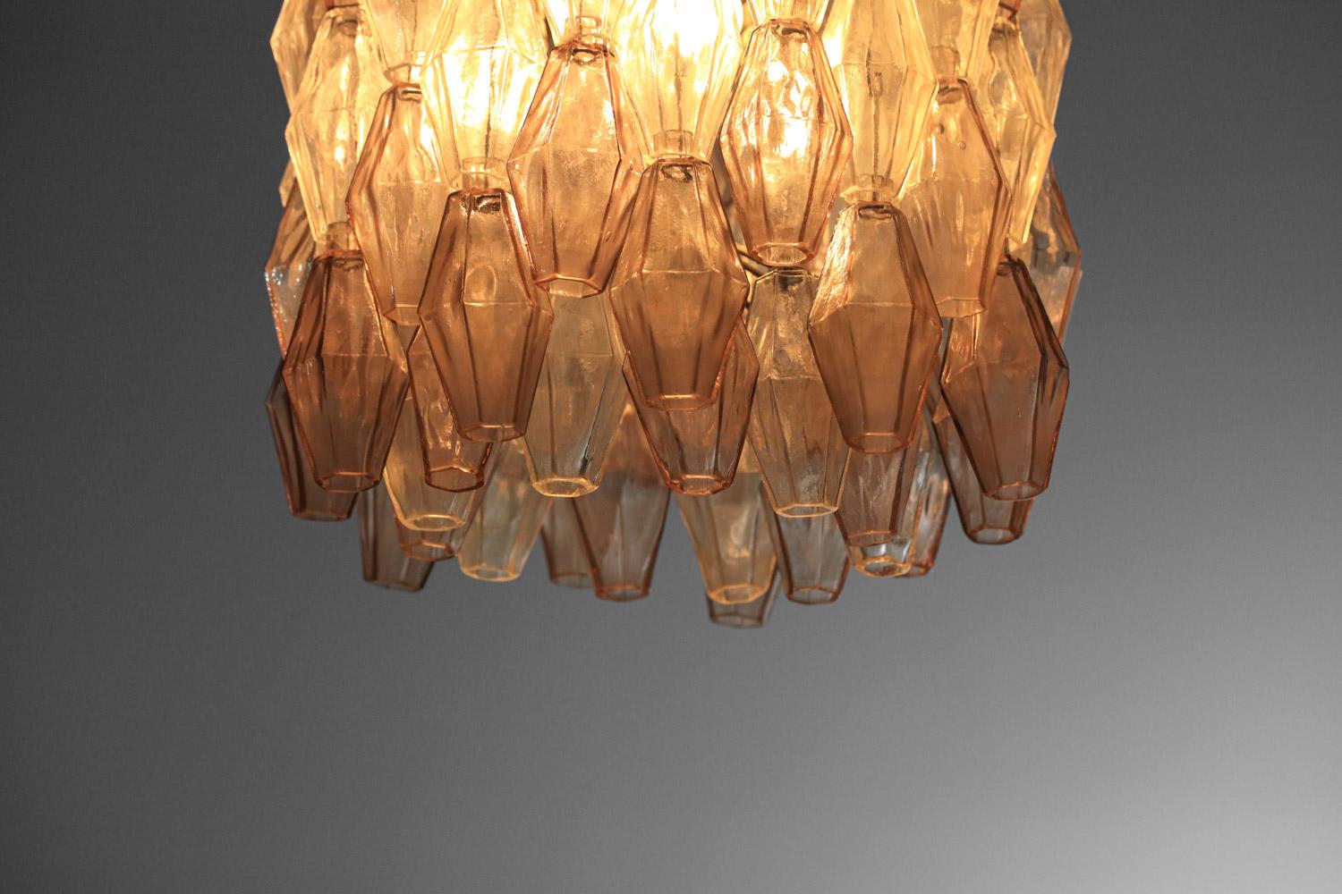 Original Italian venini polyhedral glass chandelier by Carlo Scarpa 50's For Sale 1