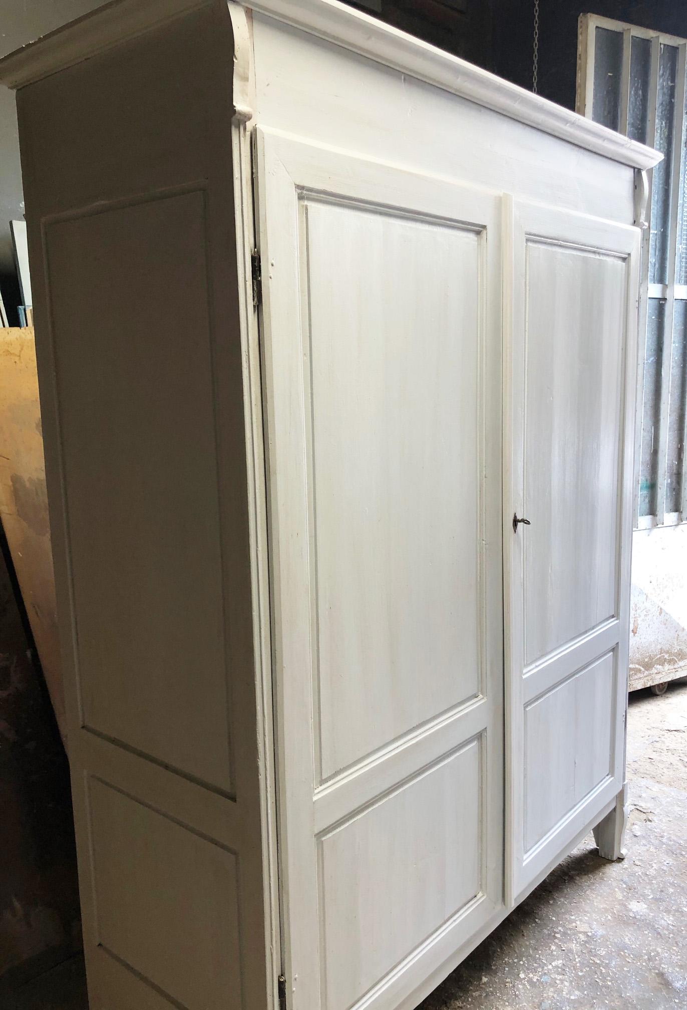 Rustic Original Italian Wardrobe from 1880, Shabby White, Removable, in Fir