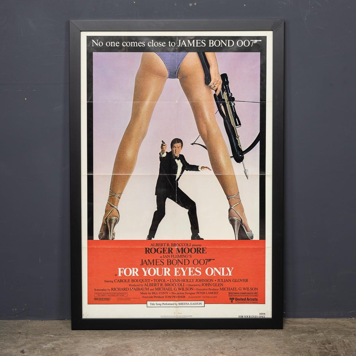A rare and original poster from the James Bond 007 blockbuster, For Your Eyes Only. A 1981 British spy film directed by John Glen (in his feature directorial debut) and produced by Albert R. Broccoli. The film stars Roger Moore as the fictional MI6