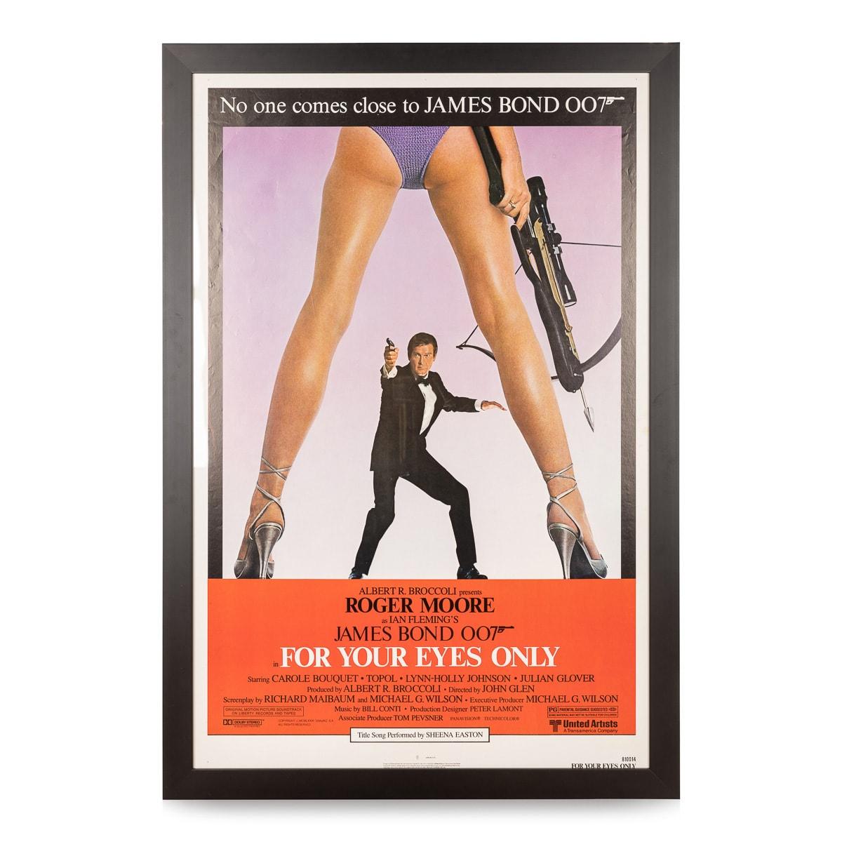 Une affiche rare et originale de la superproduction de James Bond 007, For Your Eyes Only. Film d'espionnage britannique de 1981 réalisé par John Glen (pour ses débuts dans la réalisation) et produit par Albert R. Broccoli. Le film met en vedette