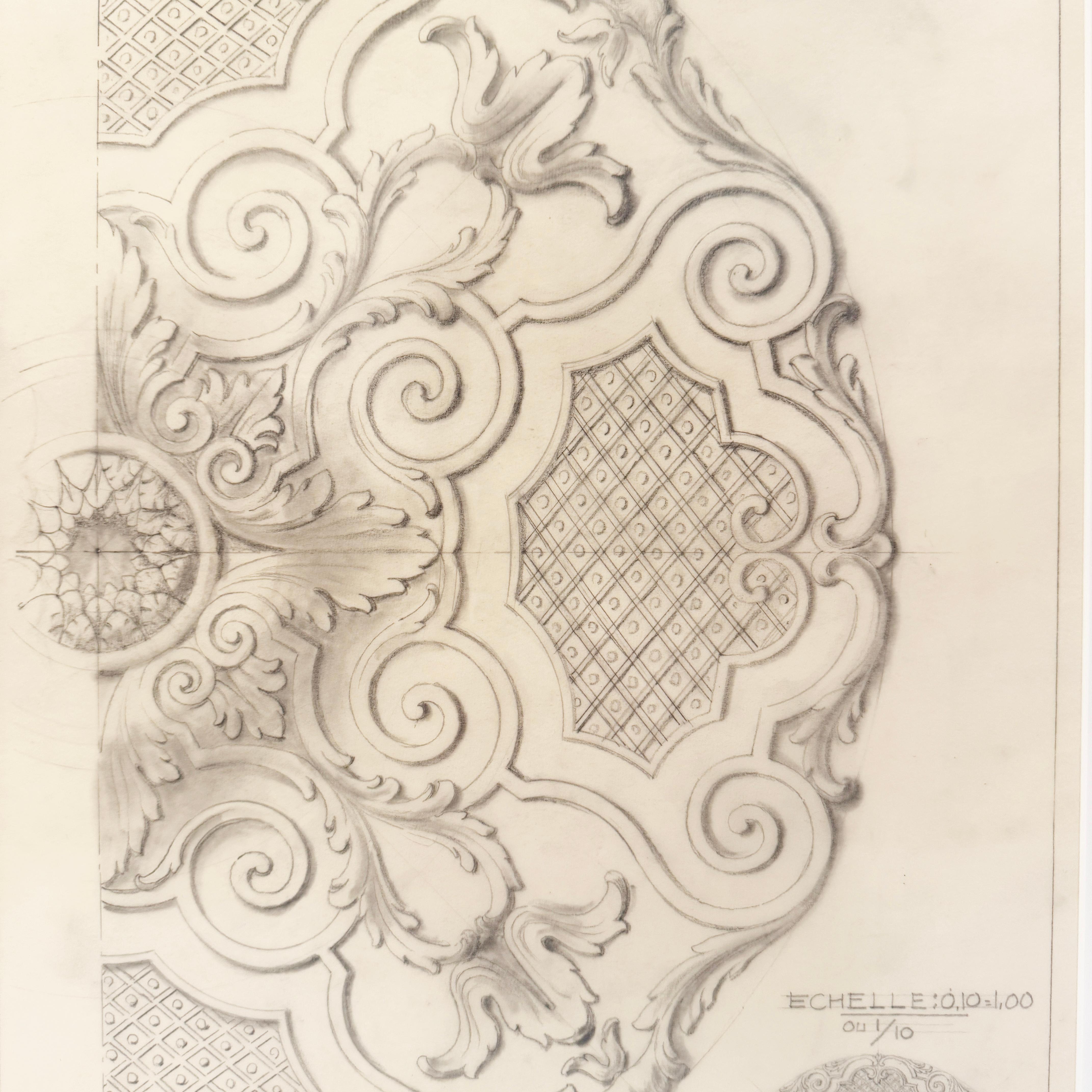 French Original Jansen Architectural Pencil Drawing For Sale