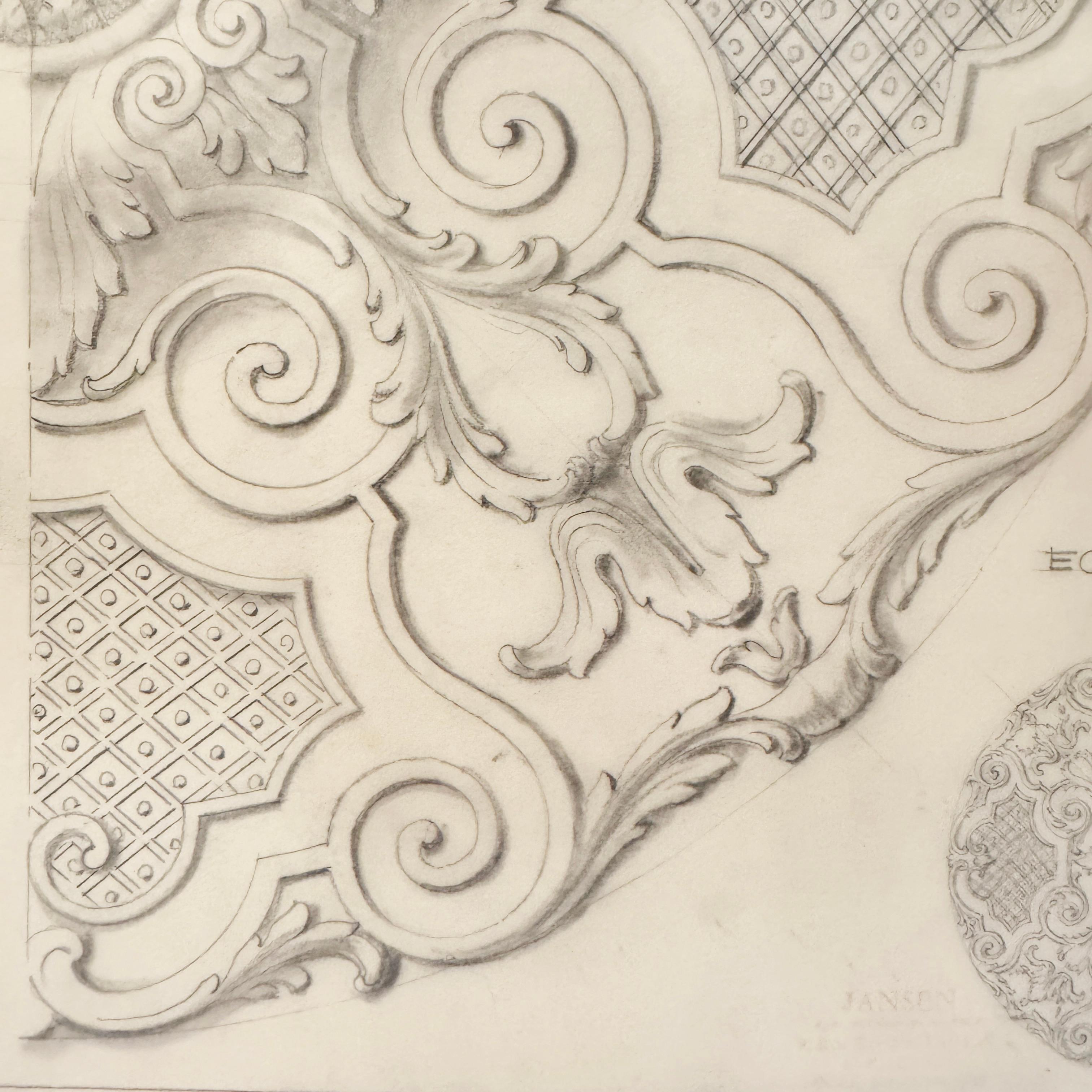 Original Jansen Architectural Pencil Drawing In Excellent Condition For Sale In New York, NY