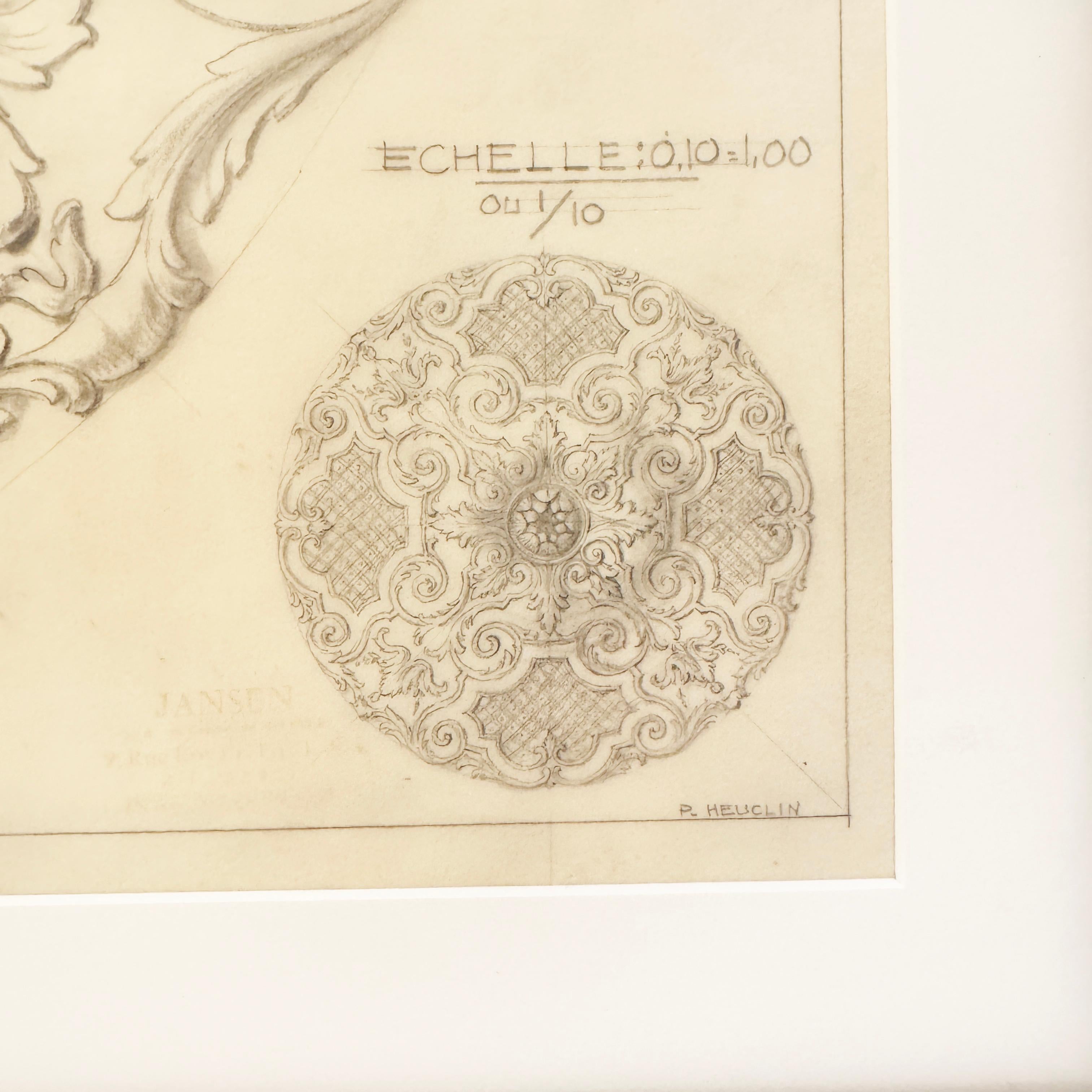 Mid-20th Century Original Jansen Architectural Pencil Drawing For Sale