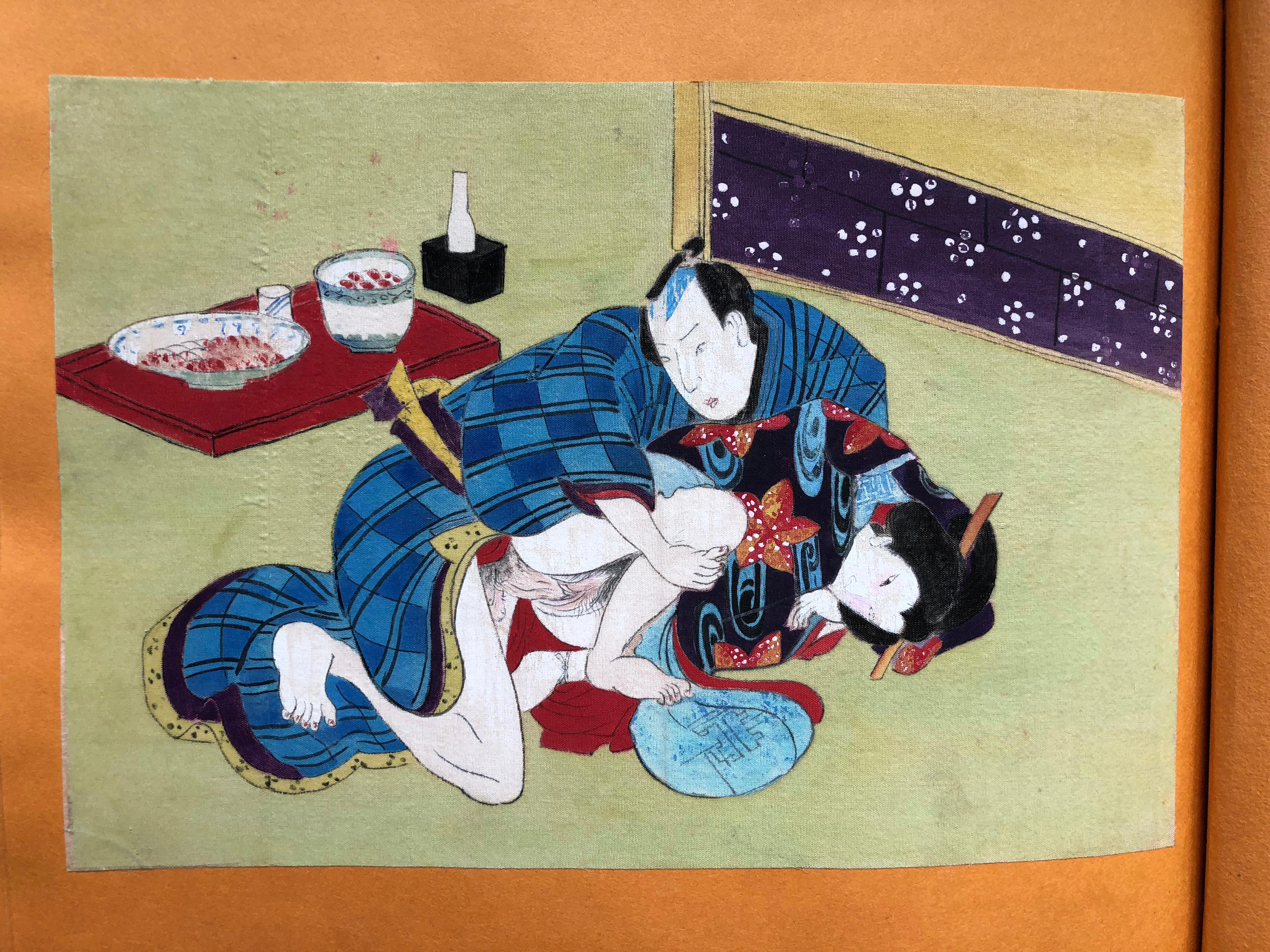 Original japanische handgemalte erotische Kunst Gemälde Shunga 3