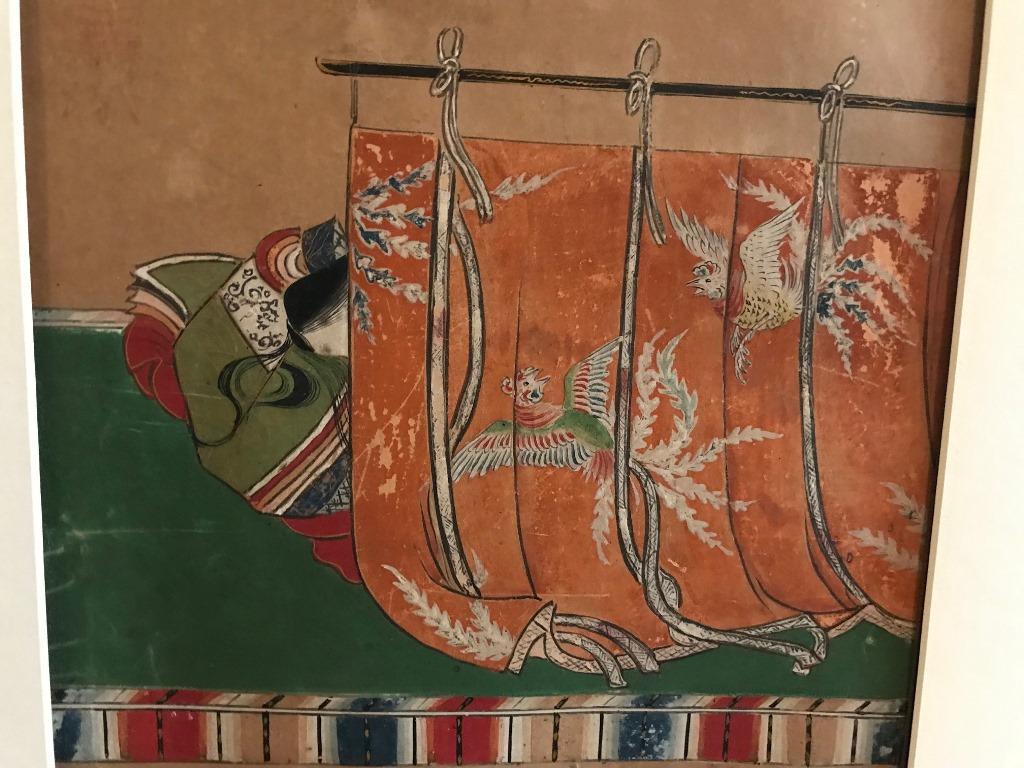 Showa Original Japanese Signed Watercolor Painting of Sleeping Woman