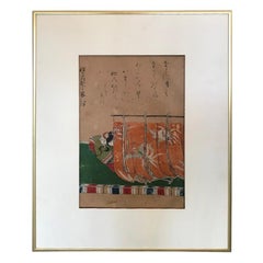 Original Japanese Signed Watercolor Painting of Sleeping Woman