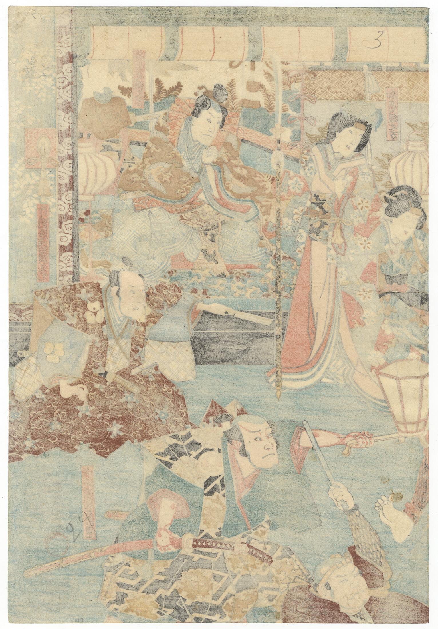 Paper Original Japanese Woodblock Print, 19th Century, Toyokuni III Utagawa, Samurai