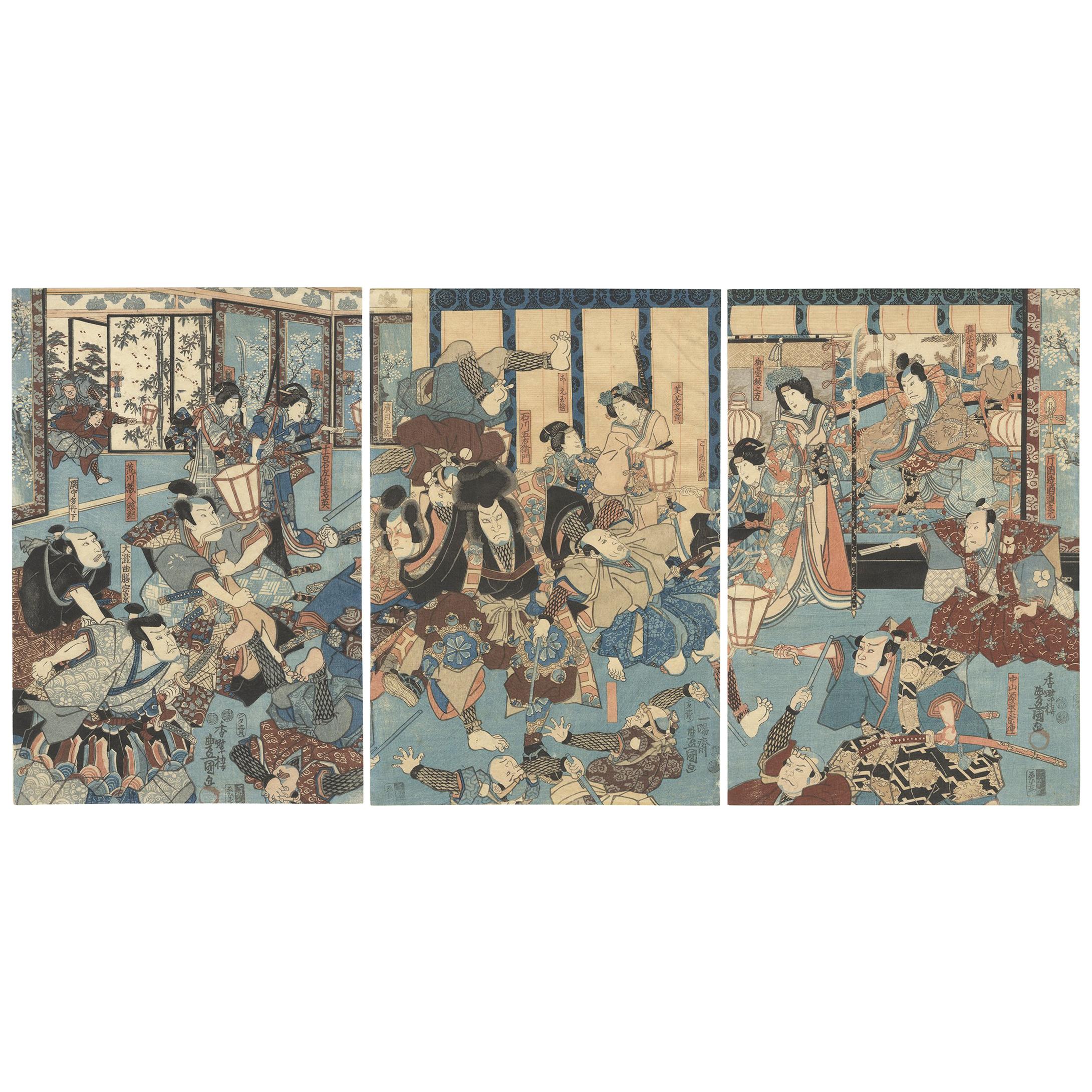 Original Japanese Woodblock Print, 19th Century, Toyokuni III Utagawa, Samurai