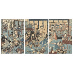 Original Japanese Woodblock Print, 19th Century, Toyokuni III Utagawa, Samurai